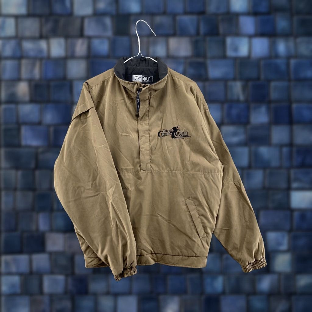 Vintage VINTAGE Isle of Capri Casino & Hotel Embroidered Windbreaker 1/2 Zip Jacket Men’s M Size Beige Nylon Satin Embroidered 90s Windbreaker Jacket Mens Size US M / EU 48-50 / 2 - 1 Thumbnail