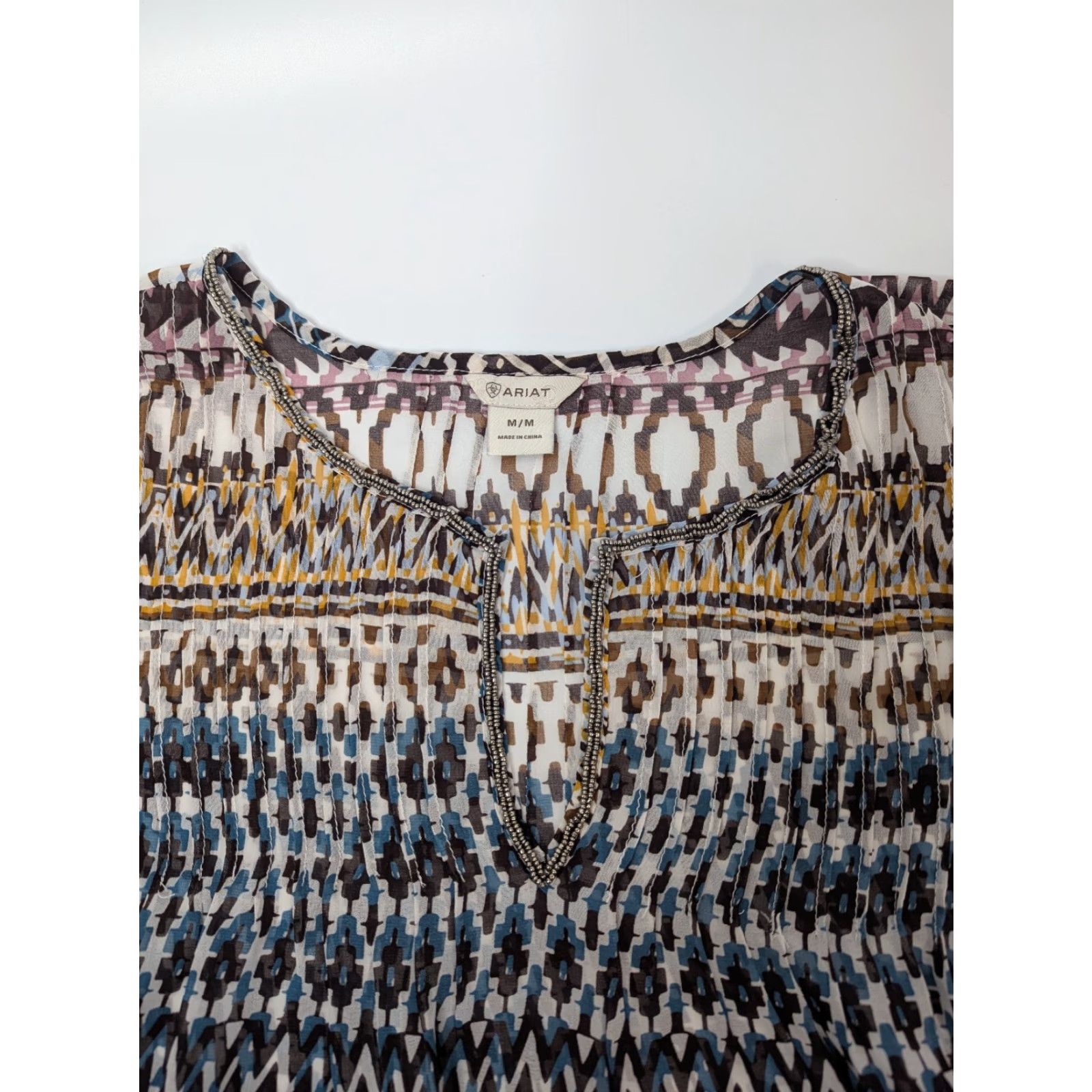 Ariat Ariat Tunic Shirt Geometric Beaded Chiffon Bohemian Western Print 3/4 Sleeve V-Neck Size M Multicolor Casual Womens Size M / US 6-8 / IT 42-44 - 7 Thumbnail