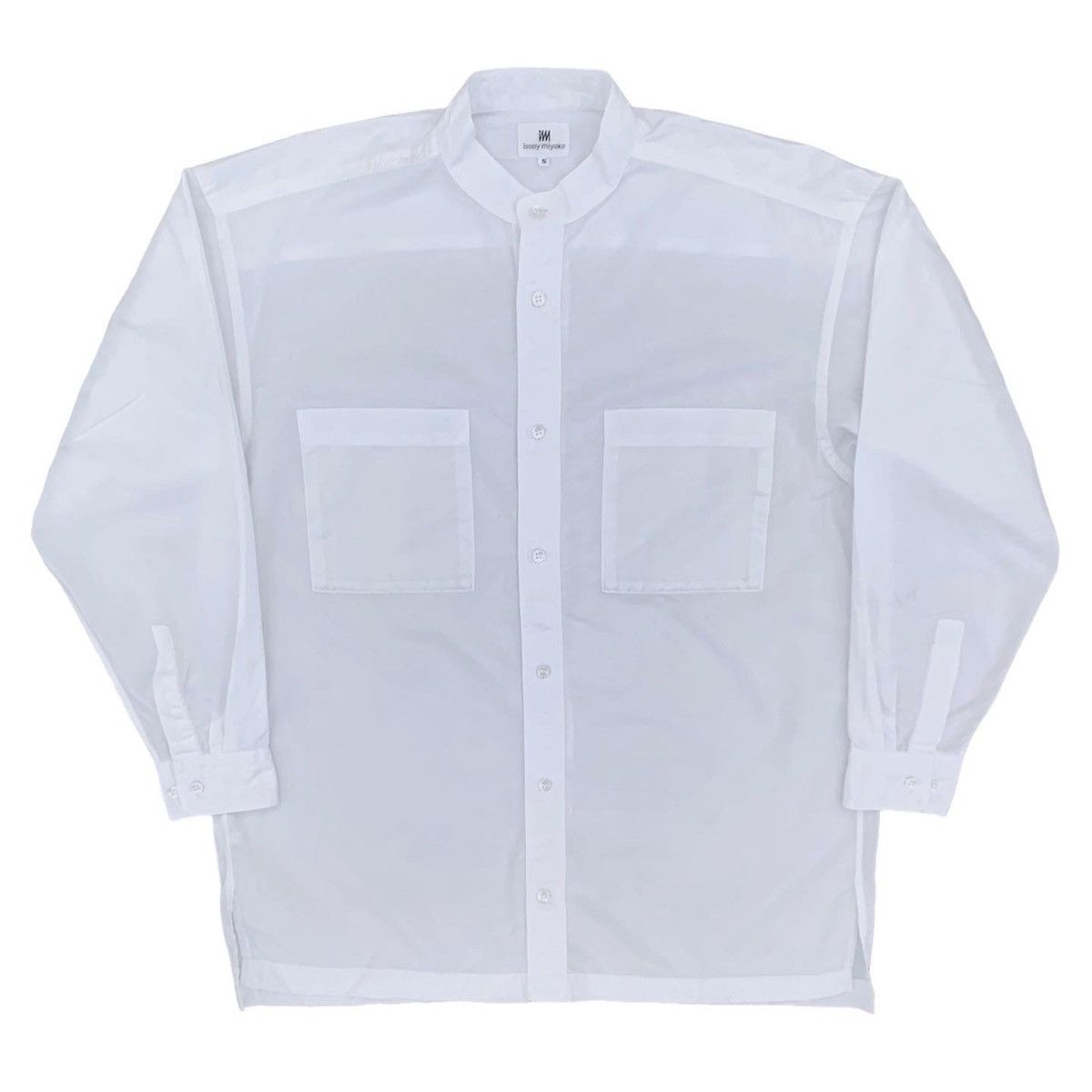 image of Issey Miyake Two Pocket Shanghai Collarless Shirt in White, Men's (Size Small)