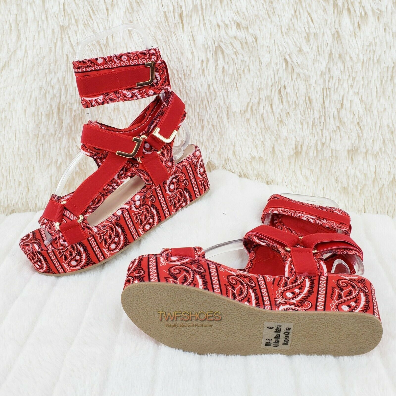 Other Bandana 2" Platform Harness Strap Sandal Shoes Red Bandanna Size US 7 / IT 37 - 5 Thumbnail