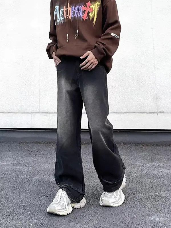Japanese Brand Retro high street washed distressed vertical wide leg jeans Size US 33 - 3 Thumbnail