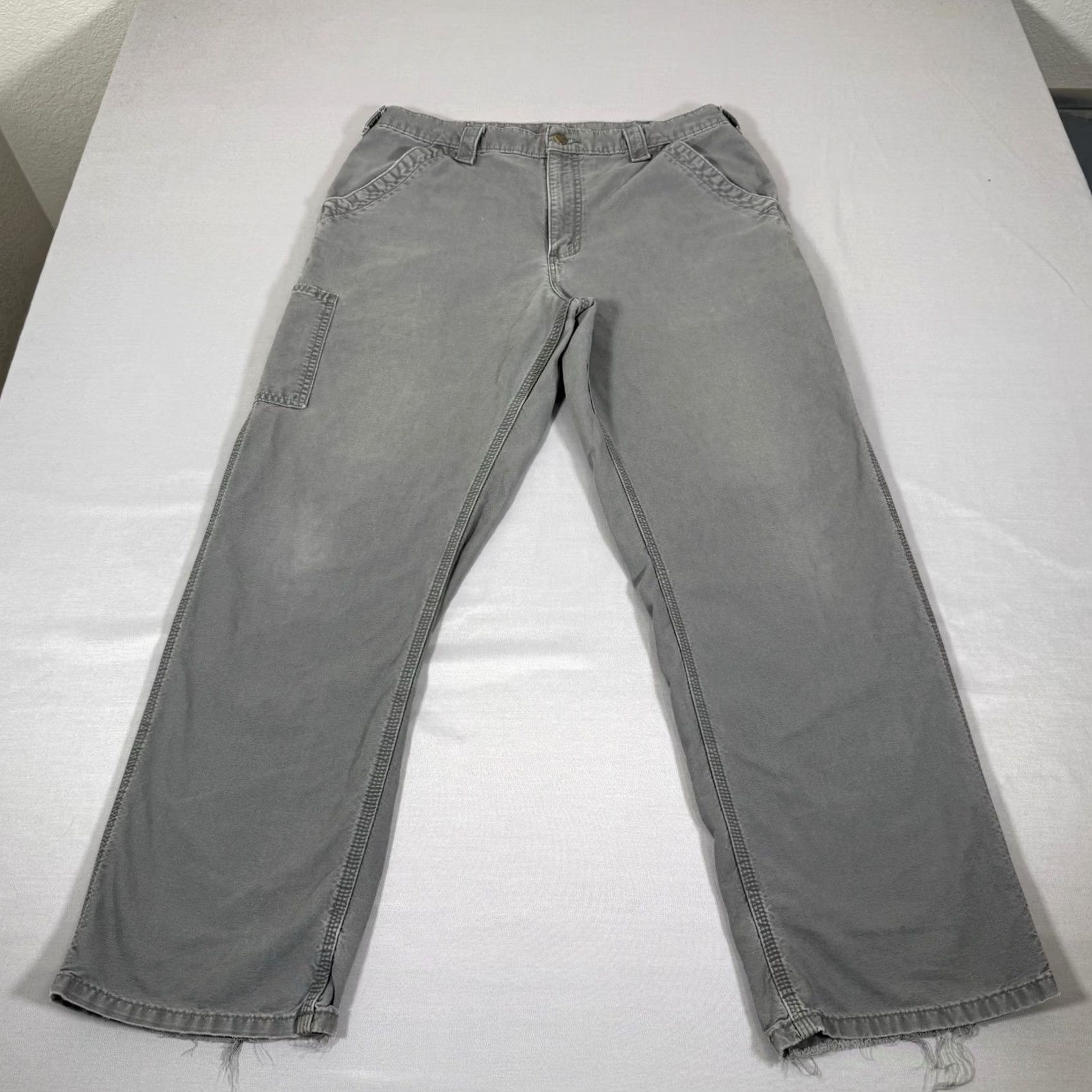 Carhartt Carhartt Pants Mens 35x32 Gray Canvas Carpenter Baggy Loose Workwear B151 FAT Size US 35 - 2 Thumbnail