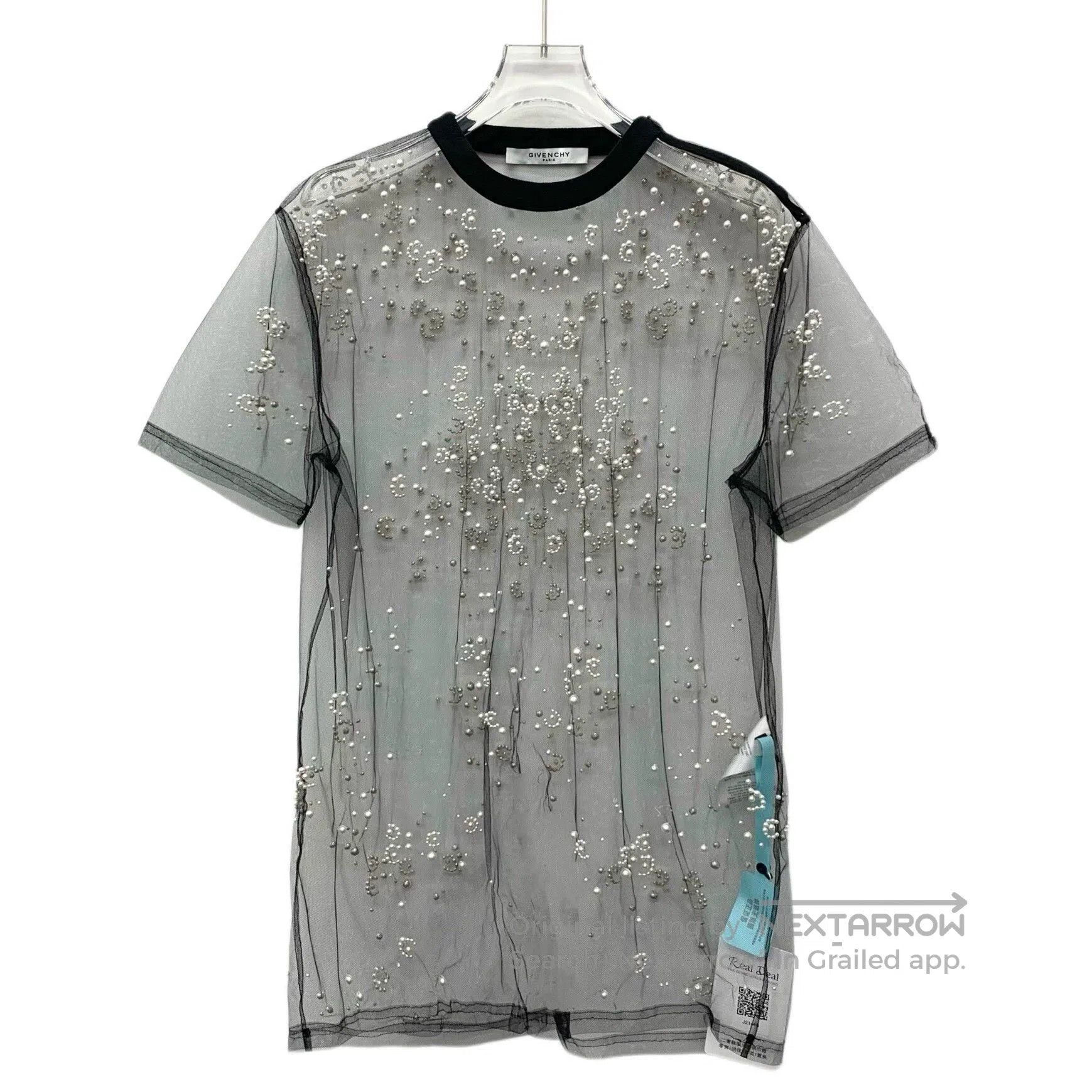 Givenchy gray embellished sheer cotton short sleeve top. Size US XXS / EU 40 - 1 Thumbnail