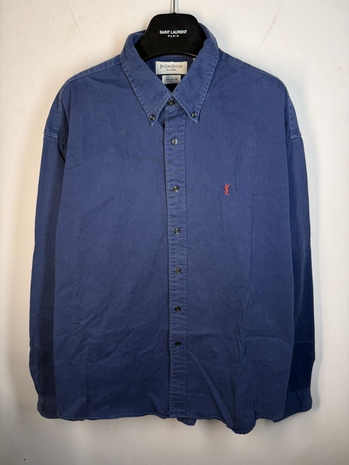 Yves Saint Laurent Blue YSL Shirt Heavy Cotton Vintage Yves Saint Laurent Dress Size US XL / EU 56 / 4 - 2 Thumbnail
