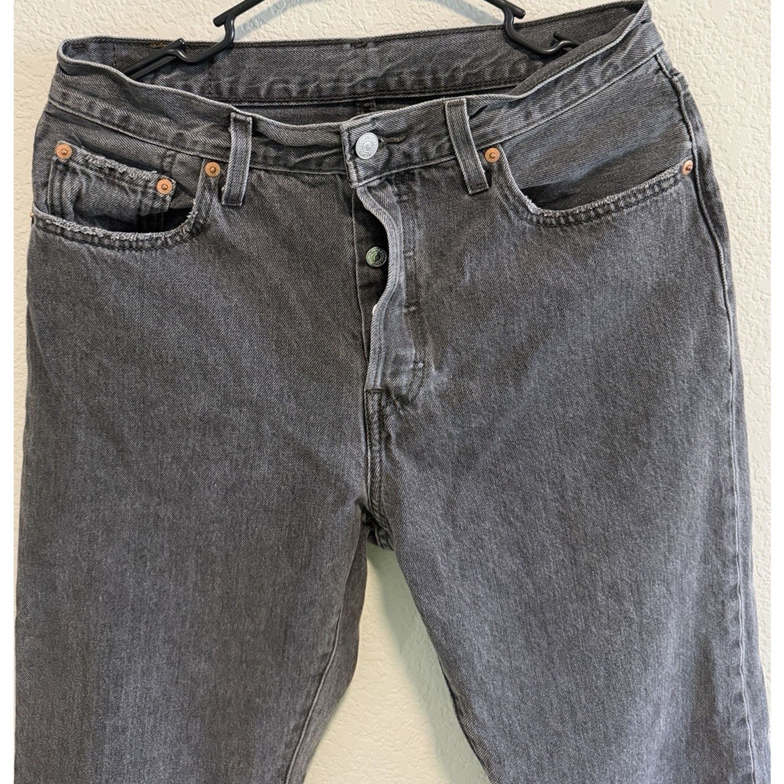Levi's Levi’s 501 Jeans Mens 29x26 Gray Denim Button Fly Raw Hem Size US 29 - 3 Thumbnail