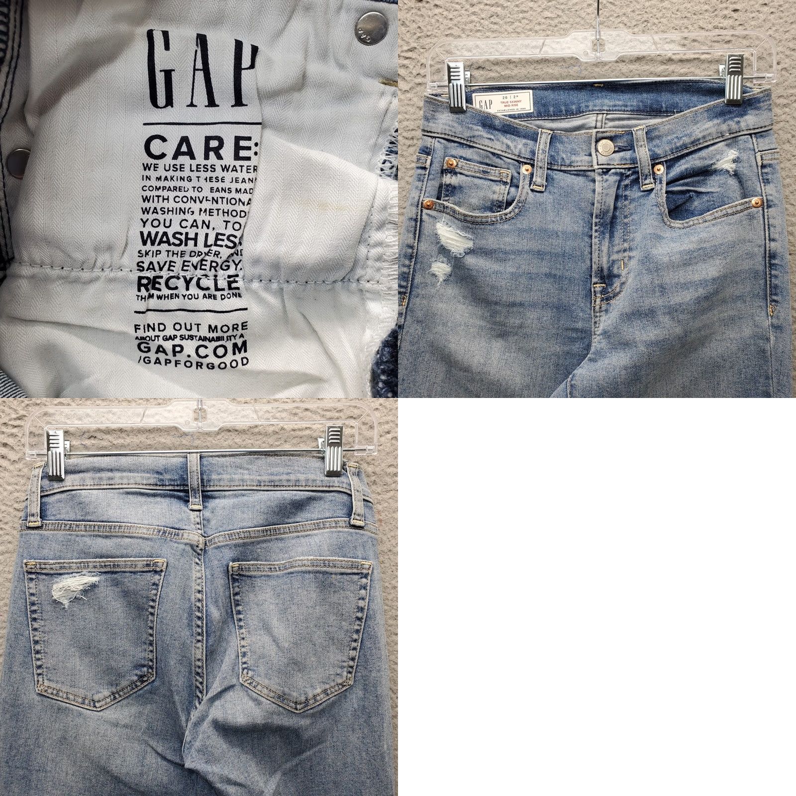 Gap Gap Women 2 Jeans Blue Denim Stretch Mid Rise Skinny Regular Distressed 26/2R 5-Pocket Denim Slim Fit 1969 Product Line Gap 1969 Size 26" / US 2 / IT 38 - 8 Thumbnail
