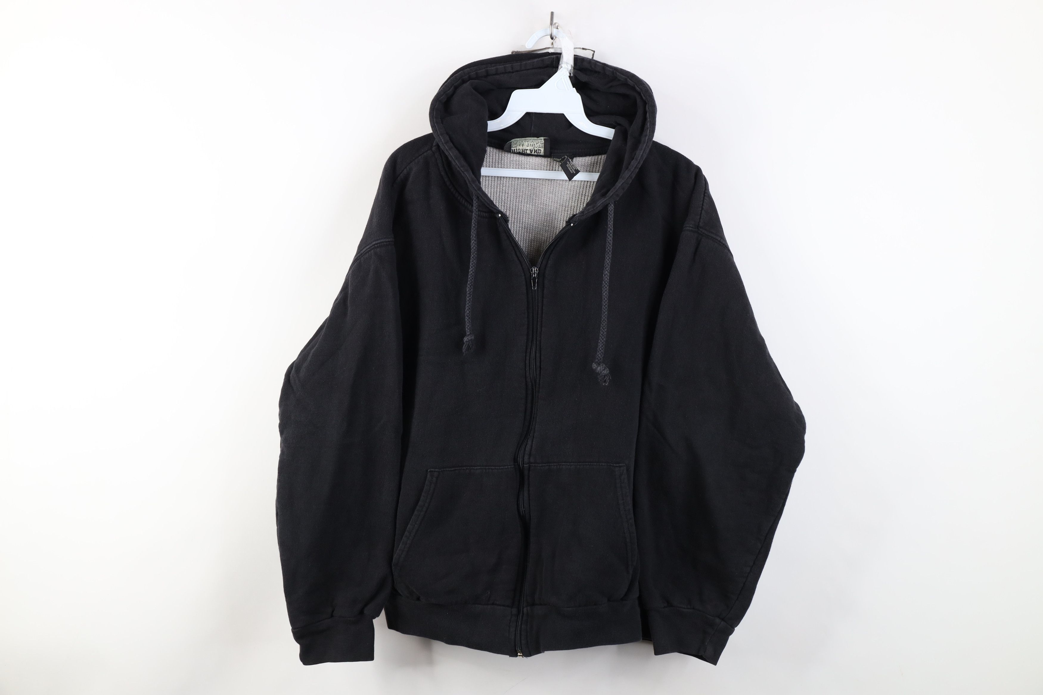 Vintage 90s Streetwear Waffle Lined Full Zip Hoodie Black