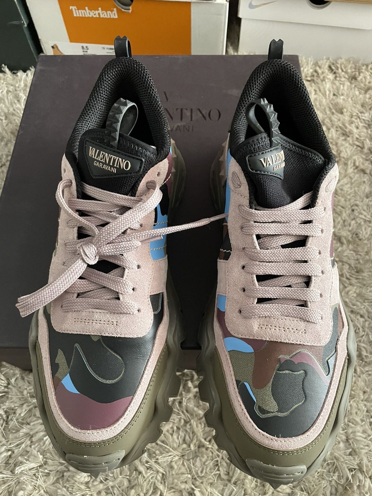 Valentino Valentino RockRunner Plus Rockstud Camo Trim Leather Sneaker Size US 11 / EU 44 - 5 Thumbnail