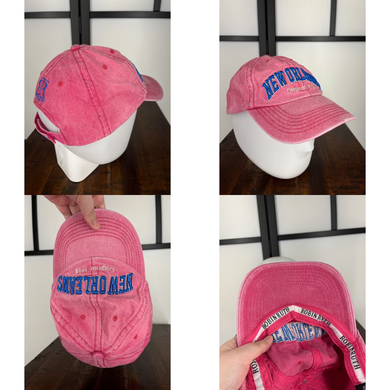 Vintage New Orleans Original 1718 Hat Cap Strap Back Adult One Size Pink 100% Cotton Size ONE SIZE - 8 Thumbnail