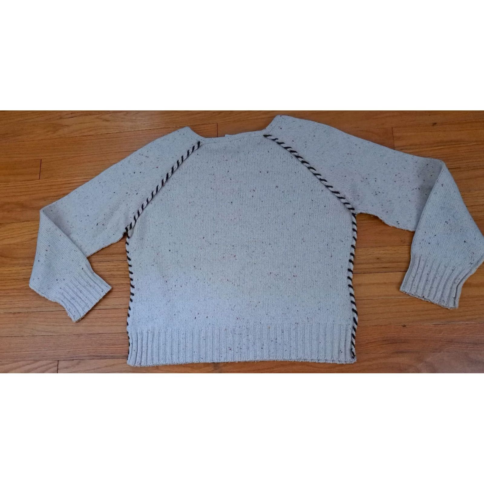 Liz Claiborne Liz Claiborne Women Knit Cotton Roped Trim Sweater Large Cream Pullover Size L / US 10 / IT 46 - 5 Thumbnail