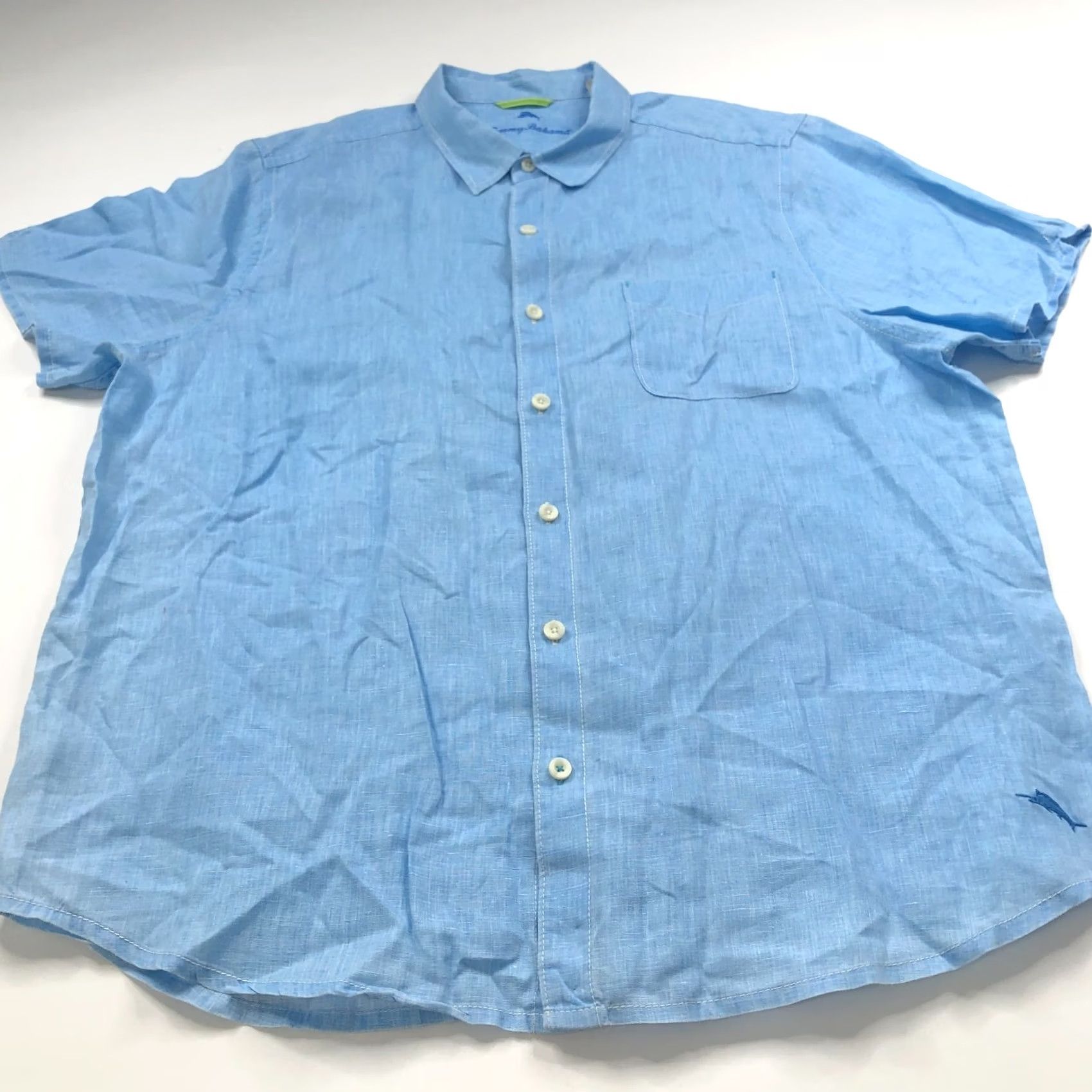Tommy Bahama Tommy Bahama Shirt Blue 2XL Linen Short Sleeve Casual Pocket Button-Up Men’s Size US XXL / EU 58 / 5 - 2 Thumbnail