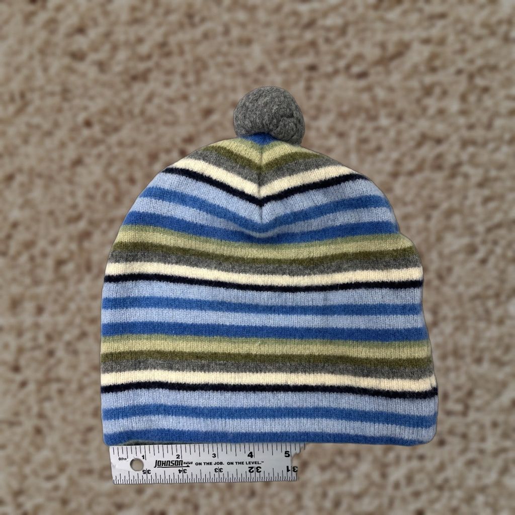Old Navy Old Navy Beanie Toque Adult One Size Blue Gray Green Stripe Knit Lambswool Pom Hat Mens Beanie Wool Knit Ski Style Size ONE SIZE - 1 Thumbnail