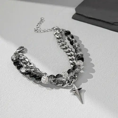 VIBE Punk Gothic Zircon Star Layered Chain Bracelet Size ONE SIZE - 8 Thumbnail