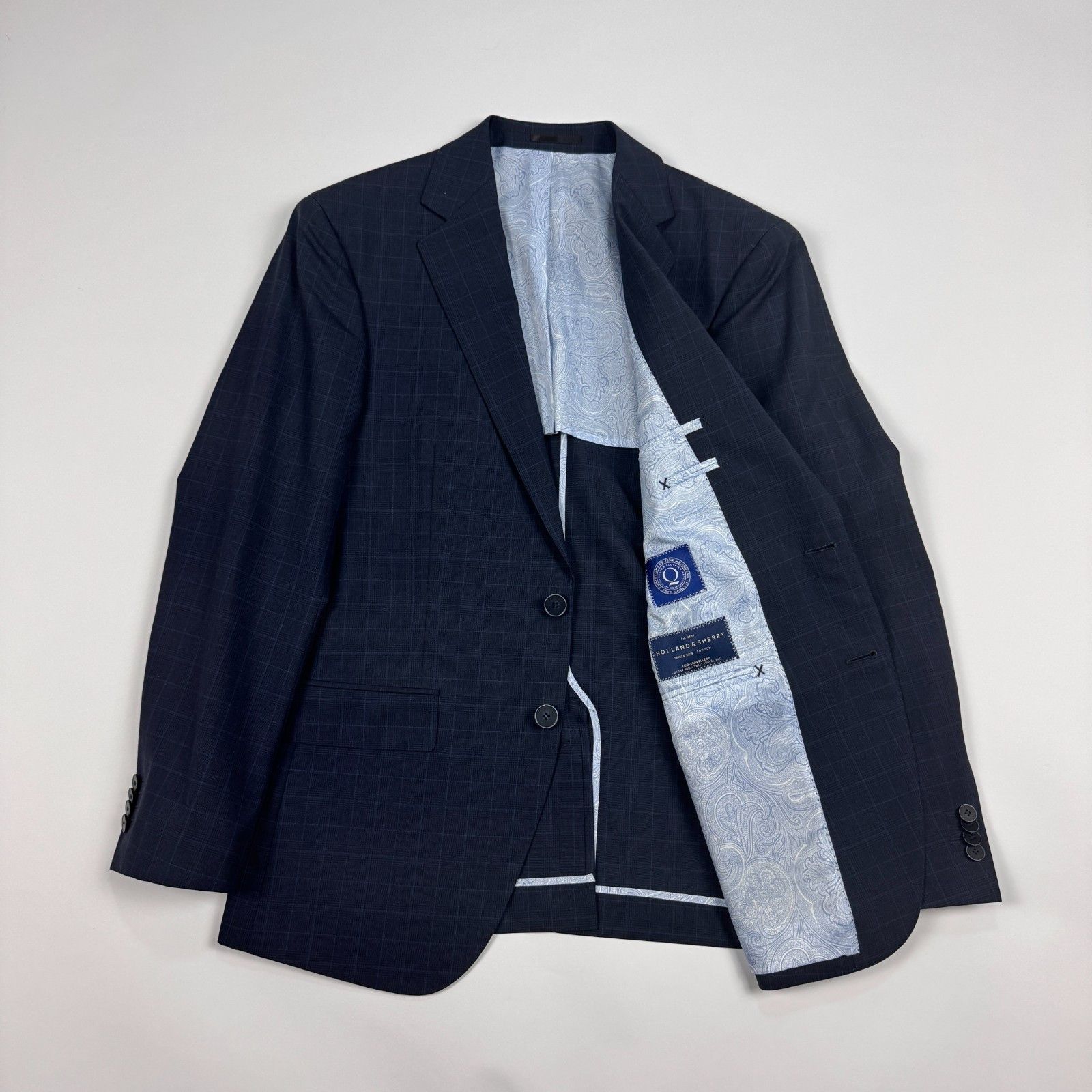 Holland & Sherry Eco-Traveller Blazer 38R Navy Blue Check