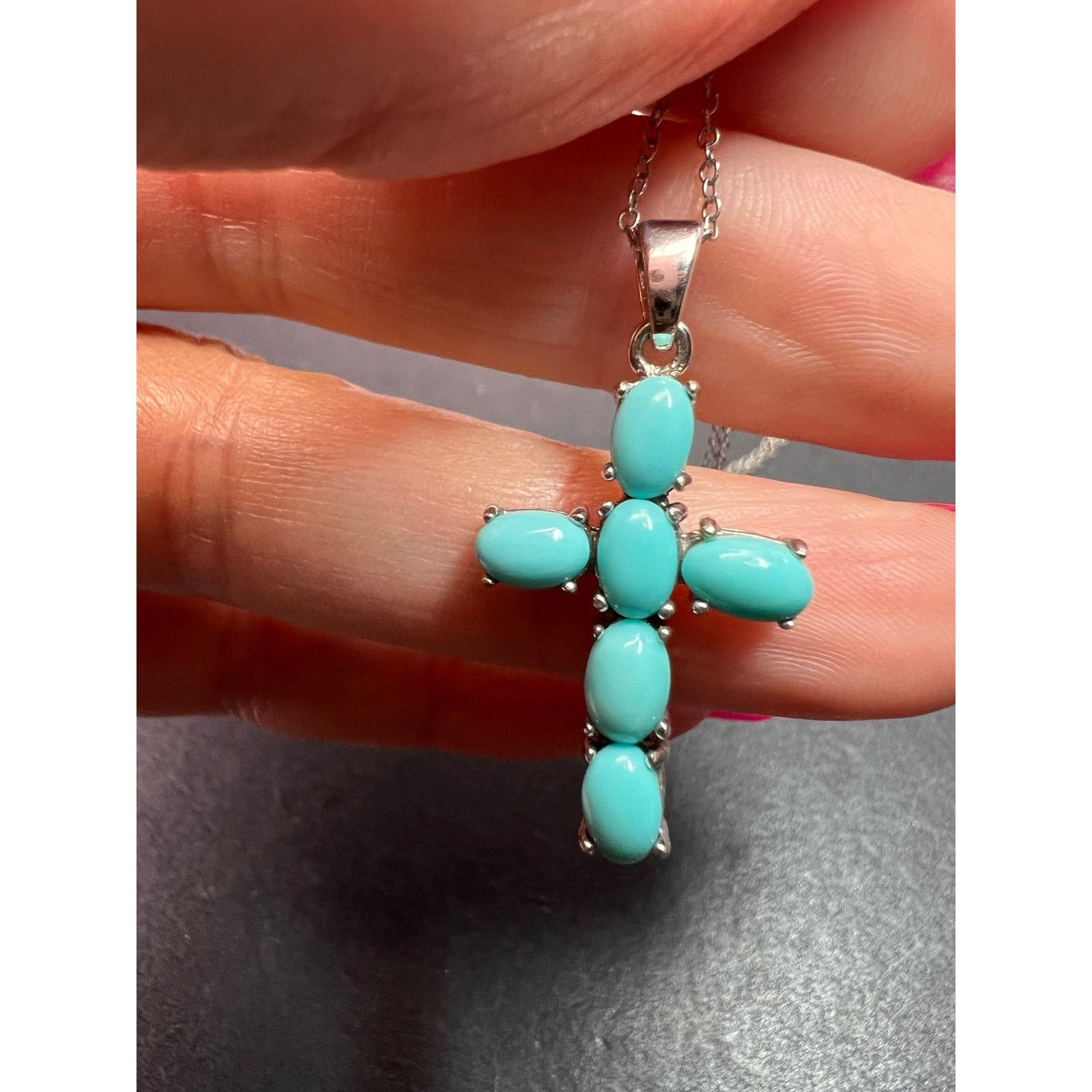 Other Turquoise cross pendant and chain in rhodium over sterling Size ONE SIZE - 5 Thumbnail