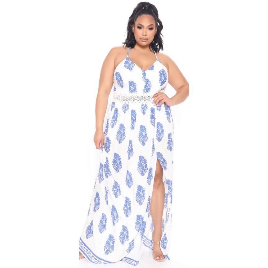 Other Fashion Nova Holy Slit Dress in Royal Blue/White - 2X Size XXL / US 16-18 / IT 52-54 - 1 Thumbnail