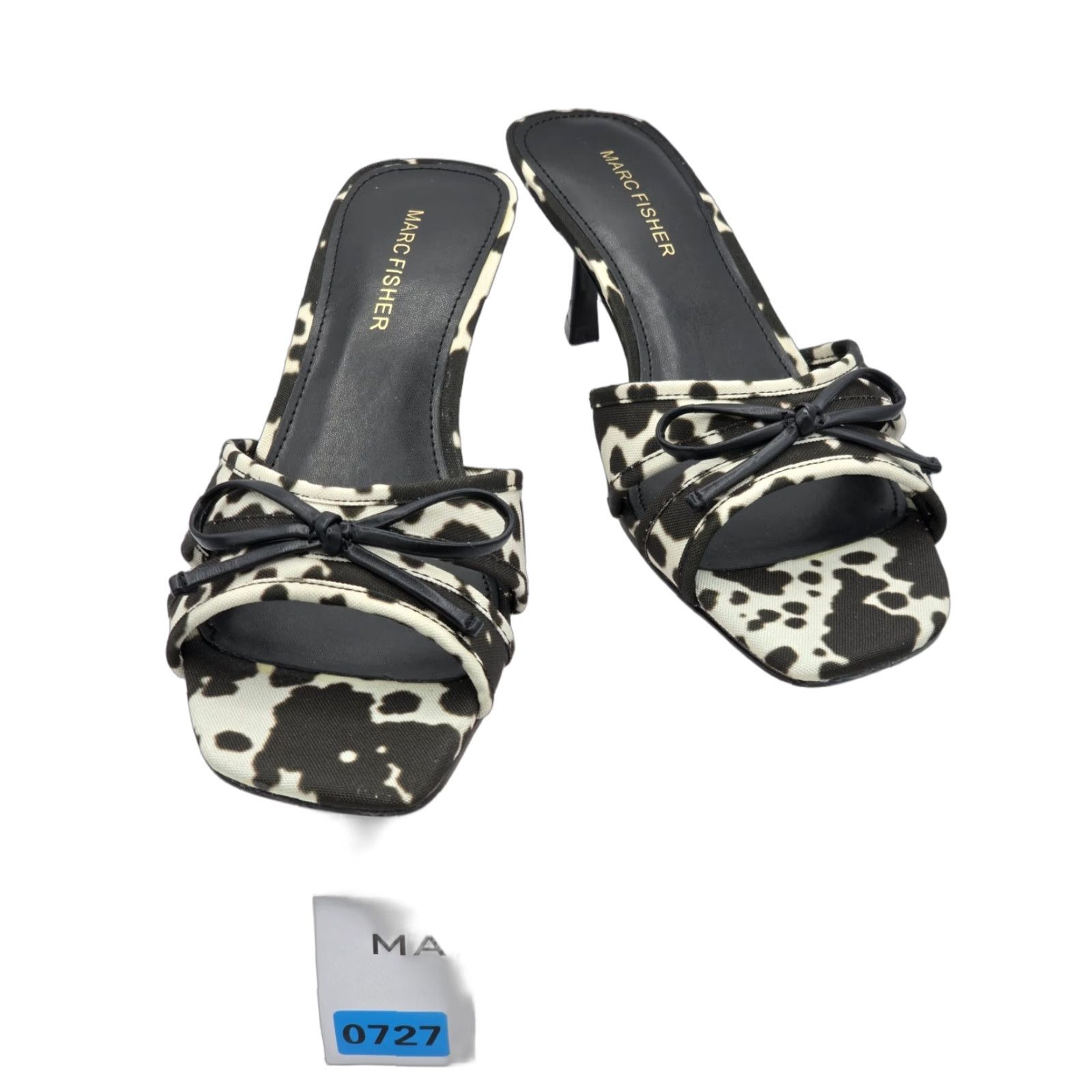 Marc Fisher Marc Fisher Delphy Sandal - Shoe White/Black Cow Print - Size 8M - Women - Faux Leather - Bow - Dress Sandals - 2-2.9 in Heel Size US 8 / IT 38 - 1 Thumbnail