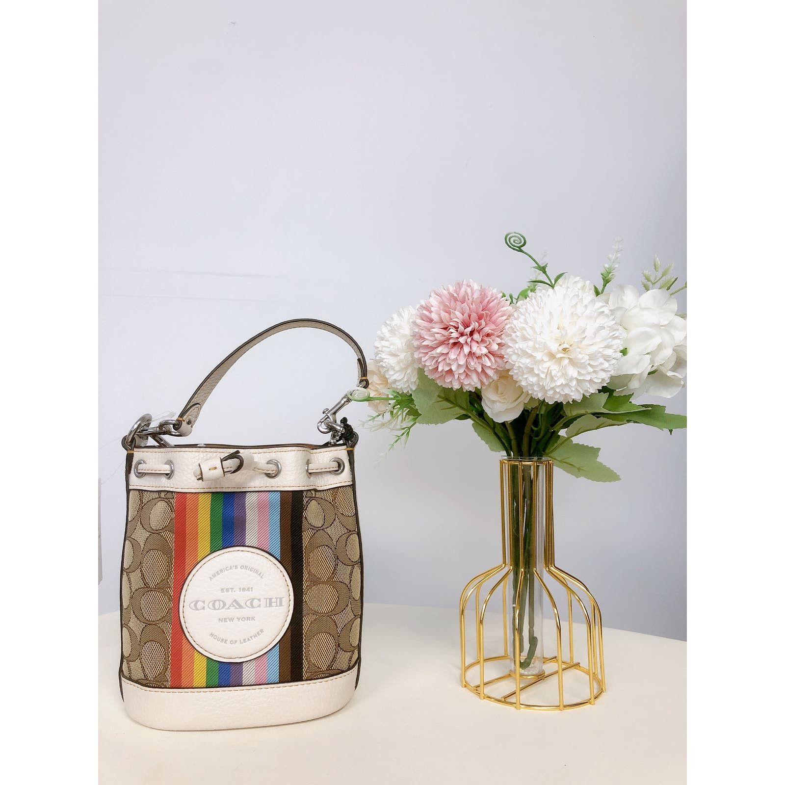 image of Coach Cj661 Mini Dempsey Bucket Bag In Signature Jacquard, Women's