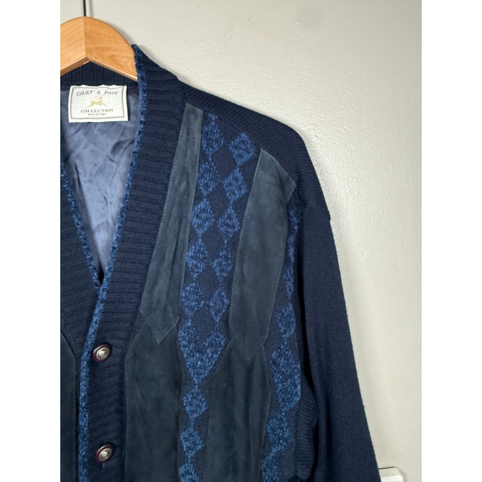 Designer Vintage Giuly & Paul Suede & Merino Cardigan-Italy size 46/M Size US M / EU 48-50 / 2 - 3 Thumbnail