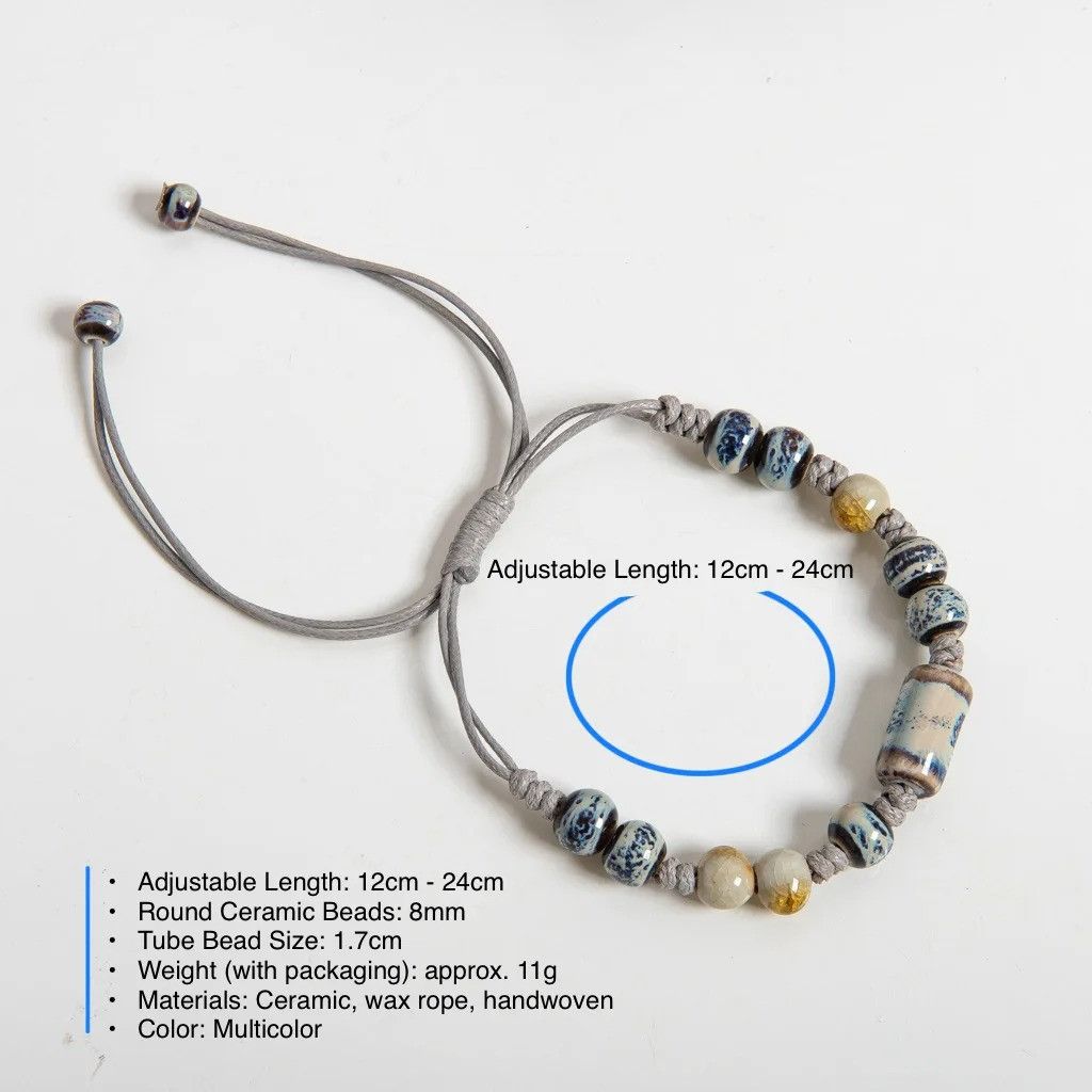 Handmade Tube Bead Ceramic Bracelet Jewelry Gift For Her Size ONE SIZE - 6 Thumbnail