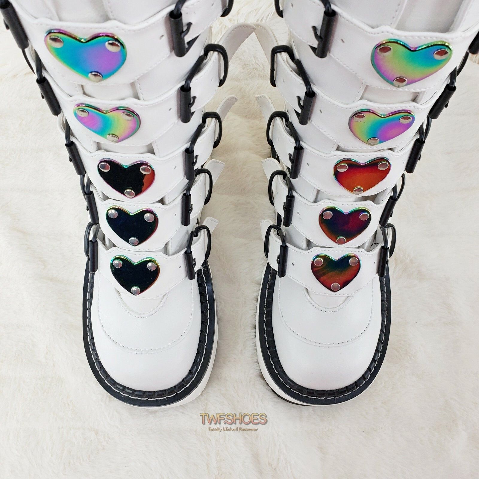 Demonia Cult DEMONIA Emily 330 White Matte 2" Platform Mid Calf Heart Com Size US 6 / IT 36 - 8 Thumbnail