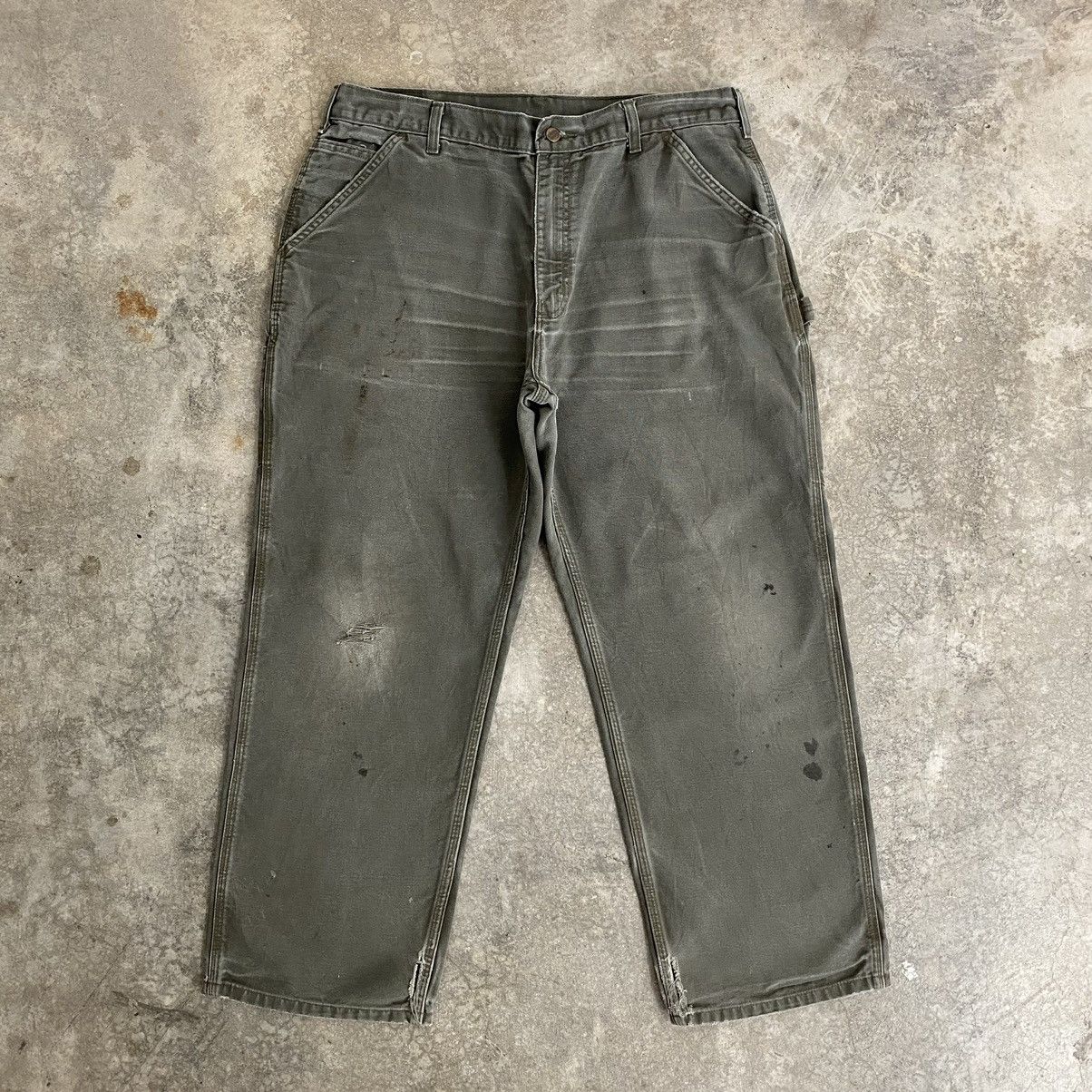 Carhartt VTG Carhartt Faded Moss Green Ripped Carpenter Pants Size US 37 - 3 Thumbnail