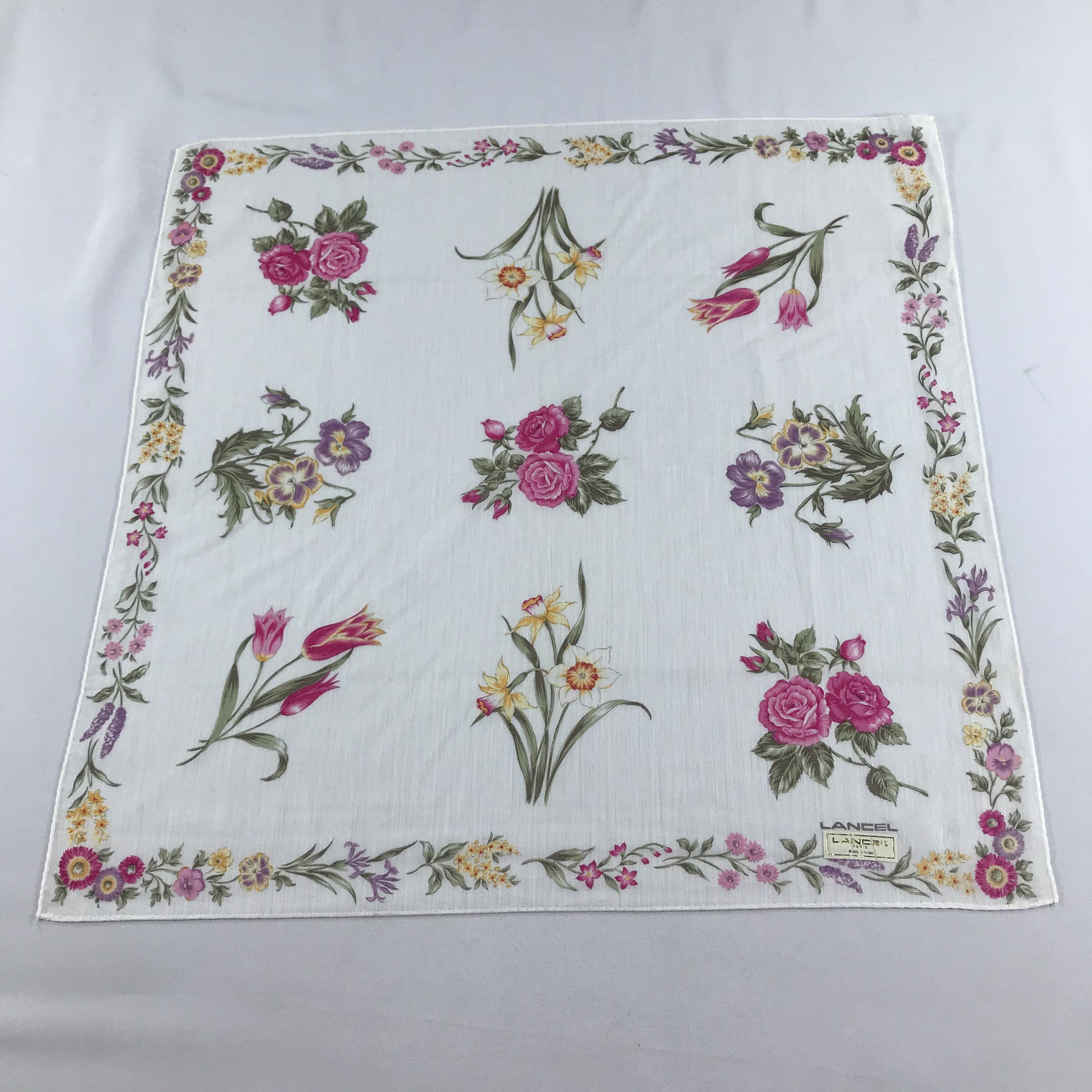 Lancel Floral Handkerchief Neckerchief Bandana H654