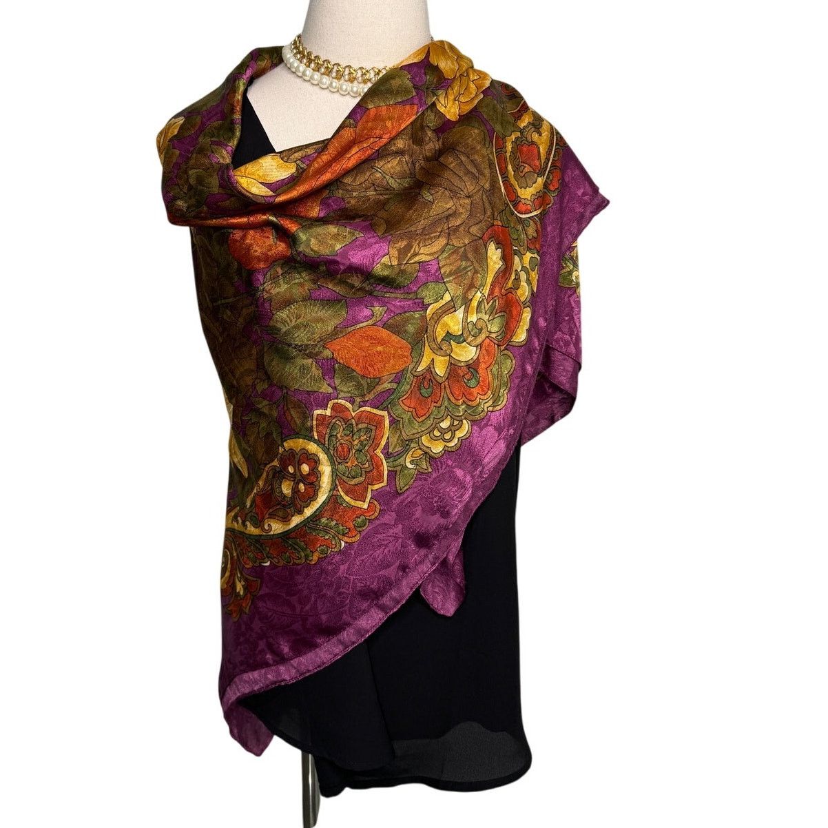 Vintage × Worthington Vintage XL jacquard satin paisley floral scarf wrap 46” sq Size ONE SIZE - 3 Thumbnail