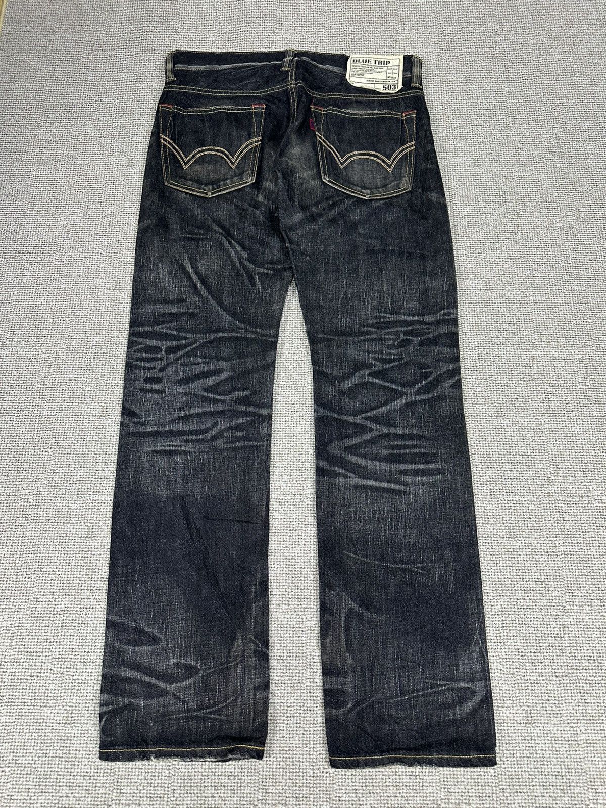 Edwin Vintage Edwin 503 Blue Trip Black Denim 33x34 D775 Size US 33 - 4 Thumbnail