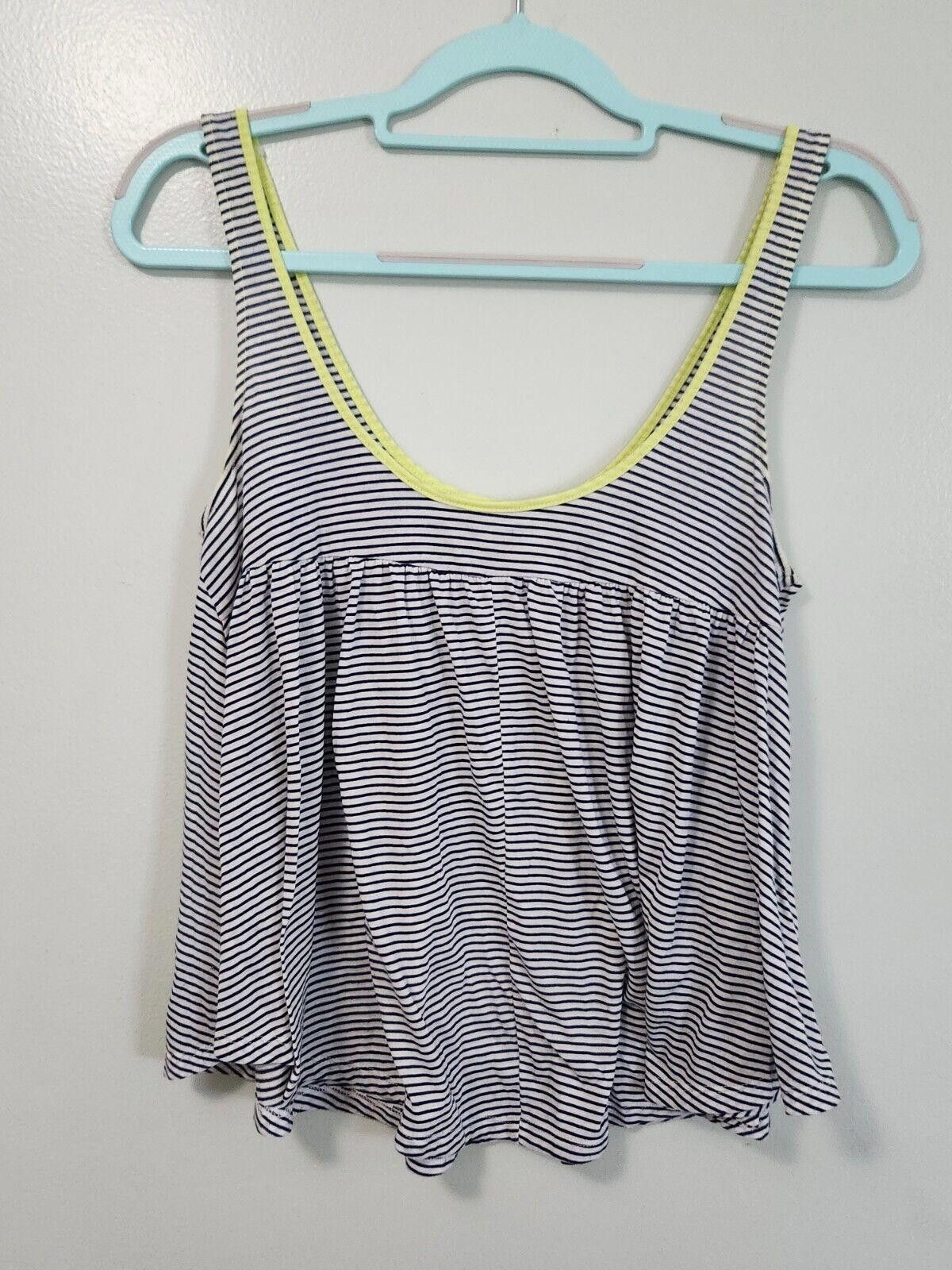 Designer American Eagle Aloha Tank Top Yellow Blue Striped Med Crop Size M / US 6-8 / IT 42-44 - 2 Thumbnail