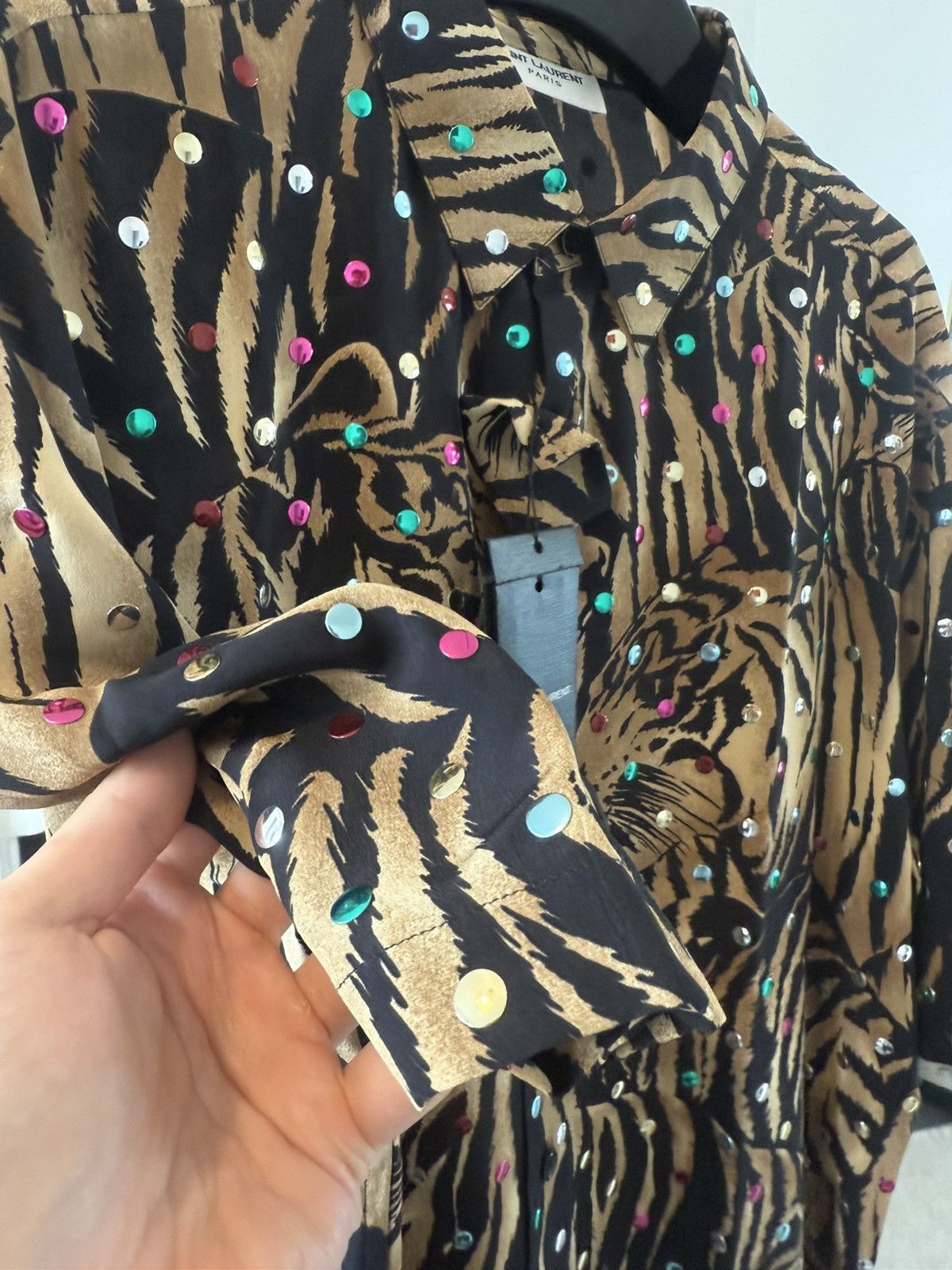 Saint Laurent Paris Saint Laurent Silk Tiger Shirt with Metallic Dots Size US M / EU 48-50 / 2 - 9 Thumbnail