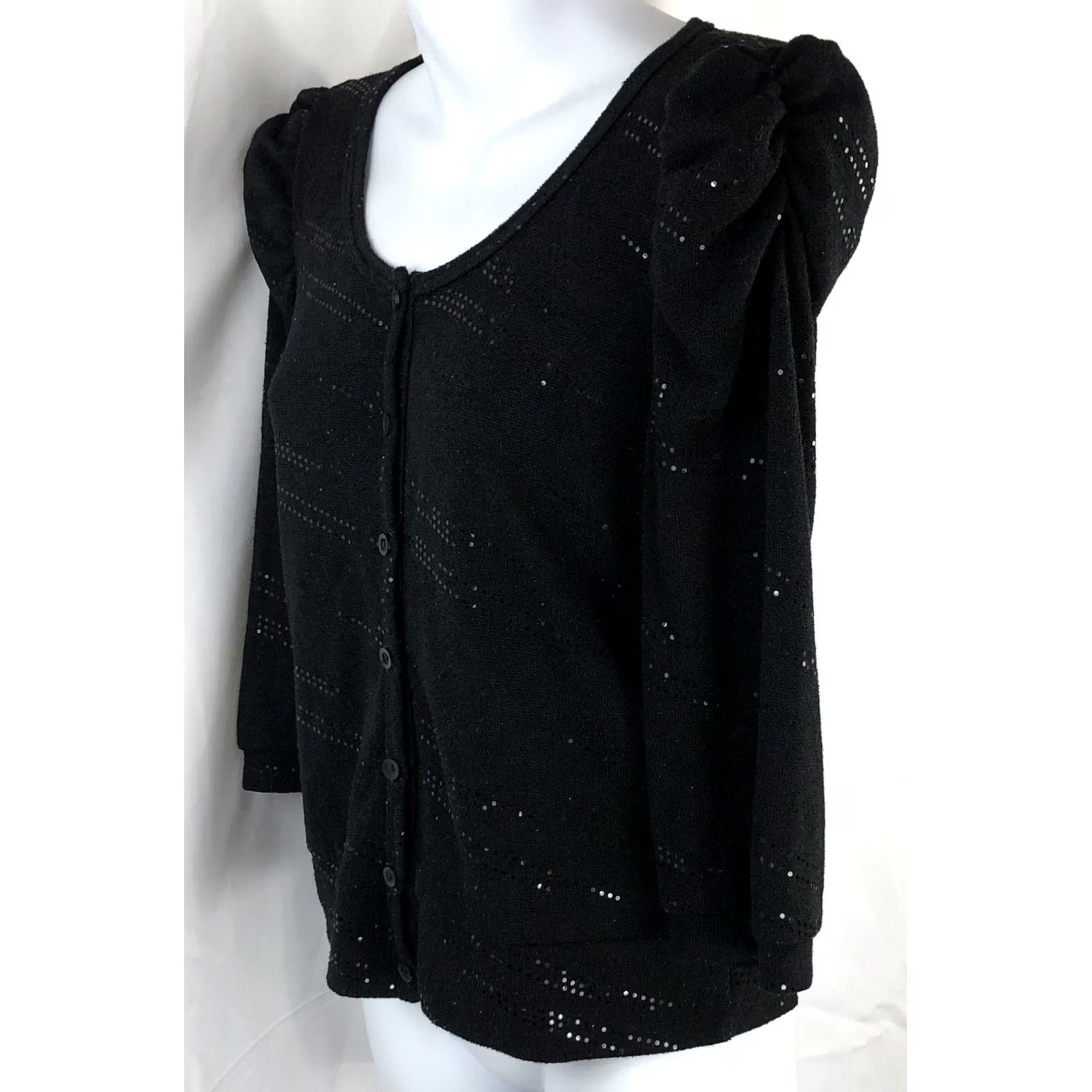 Vintage VINTAGE Timing Cropped Sweater Shrug S/M Blk Sparkle Preppy Glam Coquette Y2K Cardigan Puff Sleeve Womens Size S / US 4 / IT 40 - 2 Thumbnail