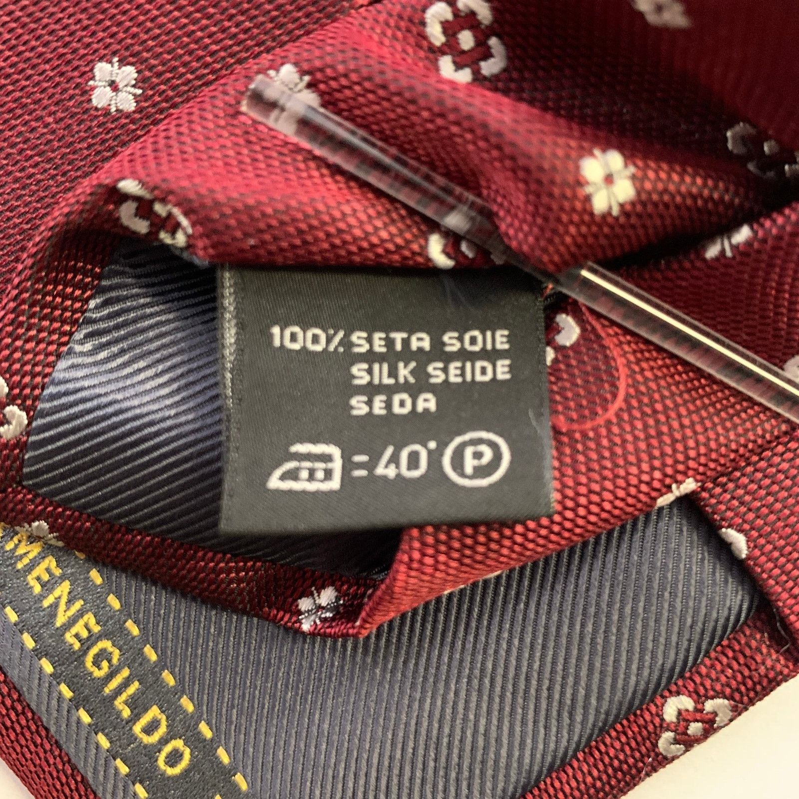 Ermenegildo Zegna ERMENEGILDO ZEGNA Burgundy Silver Foulard Silk Tie Size ONE SIZE - 3 Thumbnail