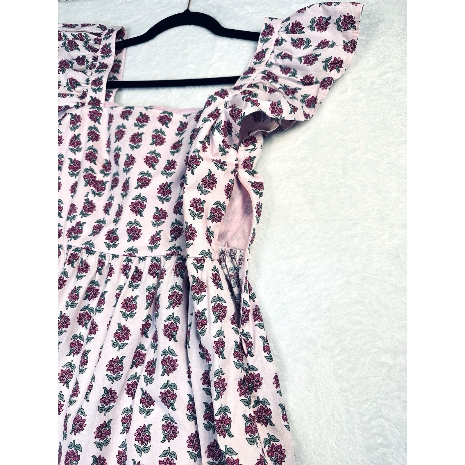 J.Crew J.Crew Floral Midi Dress Pink Ruffle Sleeve Square Neck 6P Size S / US 4 / IT 40 - 13 Thumbnail