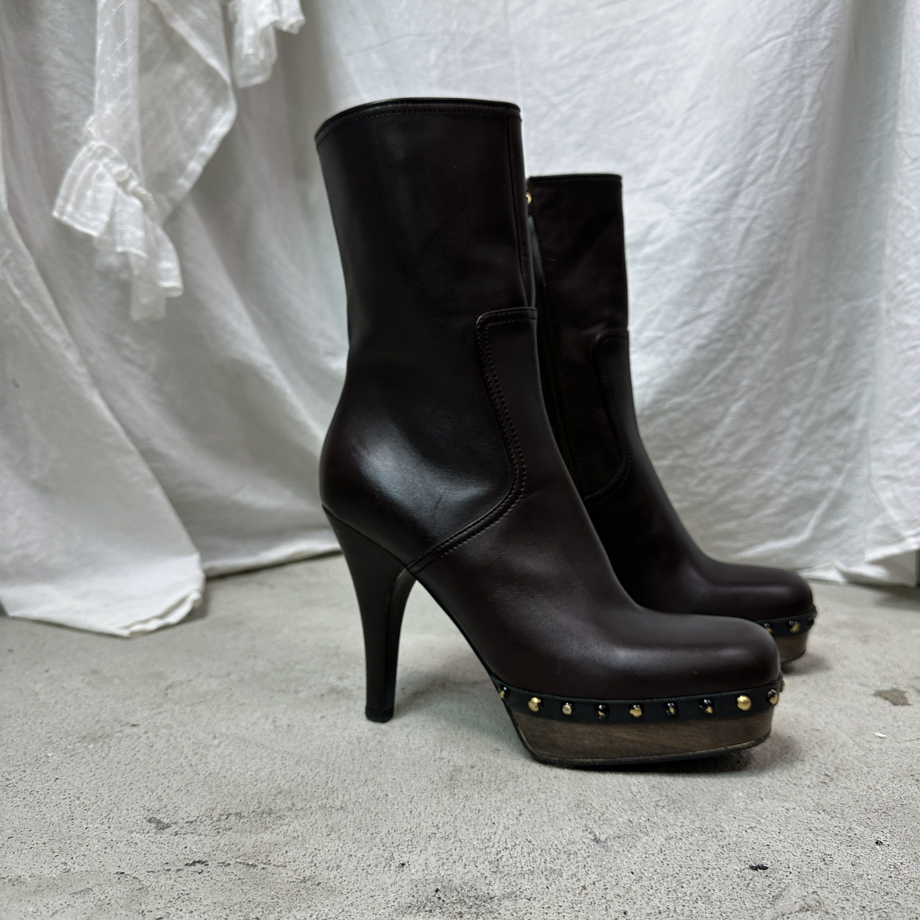 Miu Miu Vintage Leather Platform Studded Biker Miu Miu Boots Y2K Size US 8 / IT 38 - 4 Thumbnail