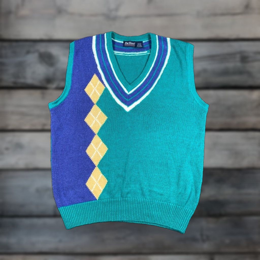 Vintage VINTAGE Par Four Argyle Sweater Vest Adult Large Green Blue Chunky Knit Casual Mens Size US L / EU 52-54 / 3 - 1 Thumbnail