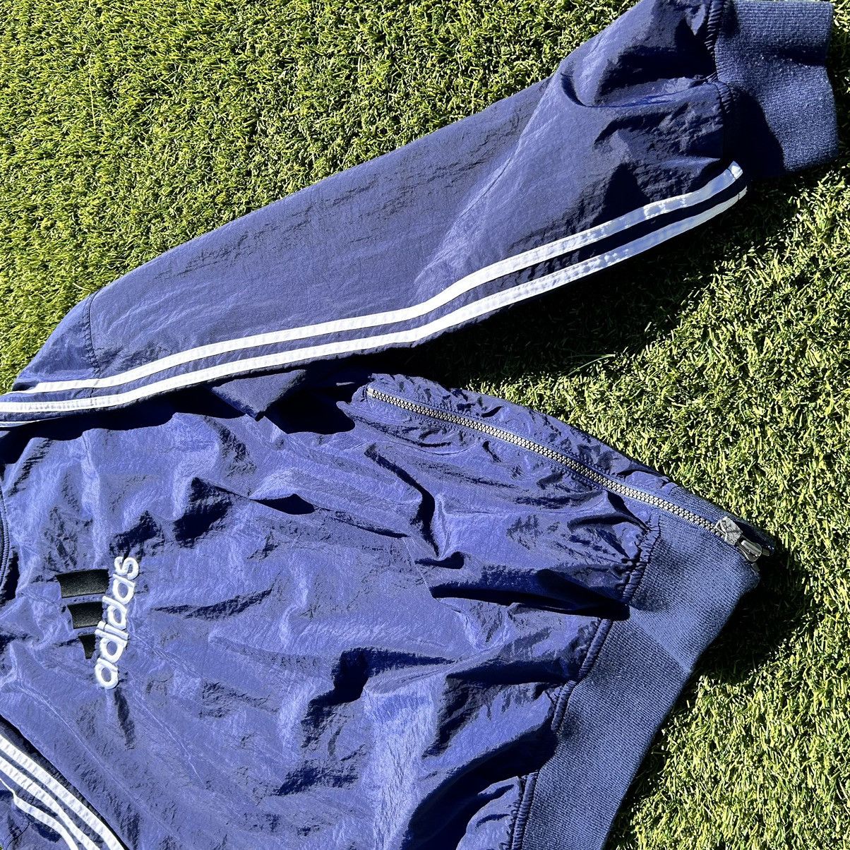 Adidas Vintage 90s Adidas Blue Stripped Windbreaker Size US XL / EU 56 / 4 - 3 Thumbnail