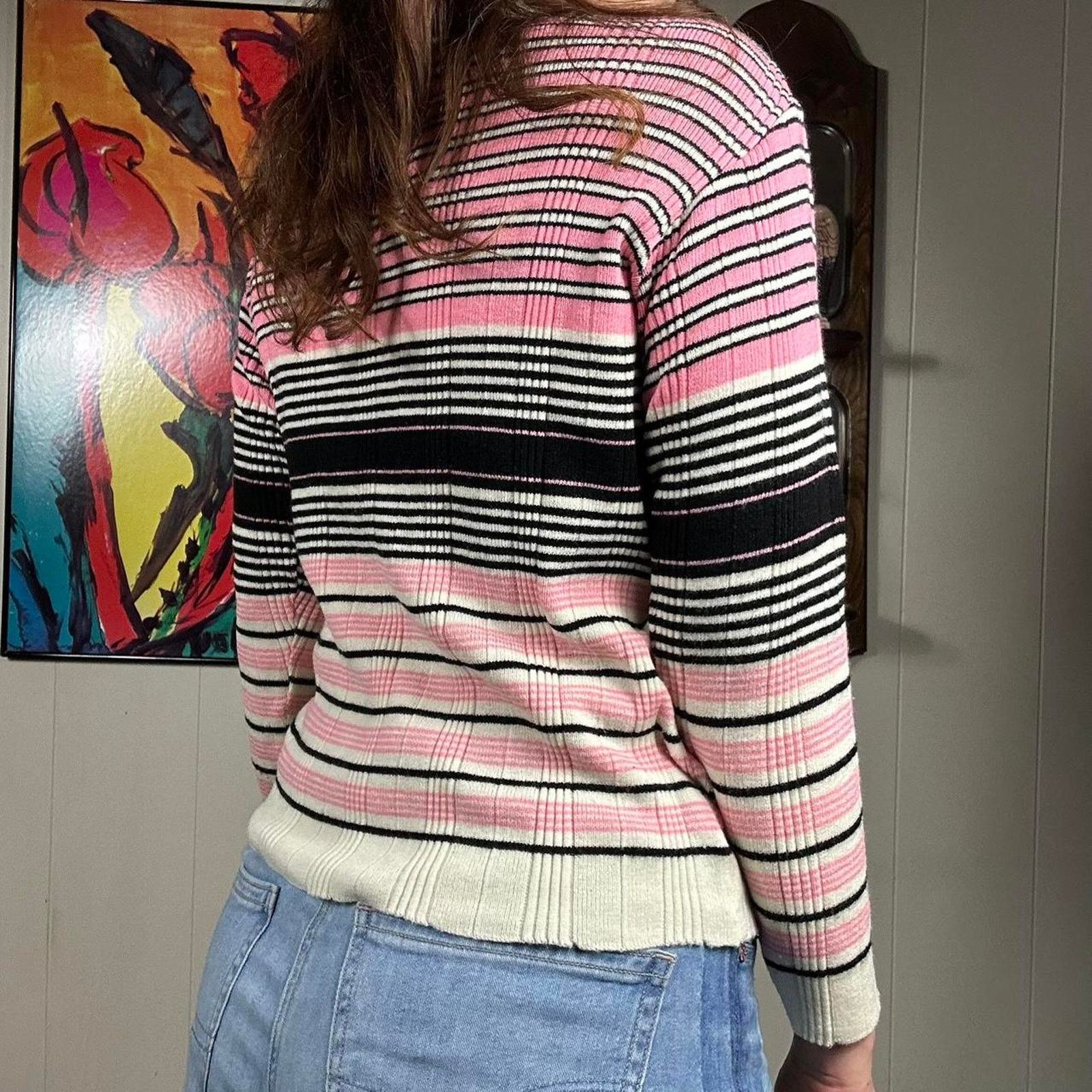 Vintage Vintage retro preppy 70s pink black pull over collar sweater Size M / US 6-8 / IT 42-44 - 4 Thumbnail