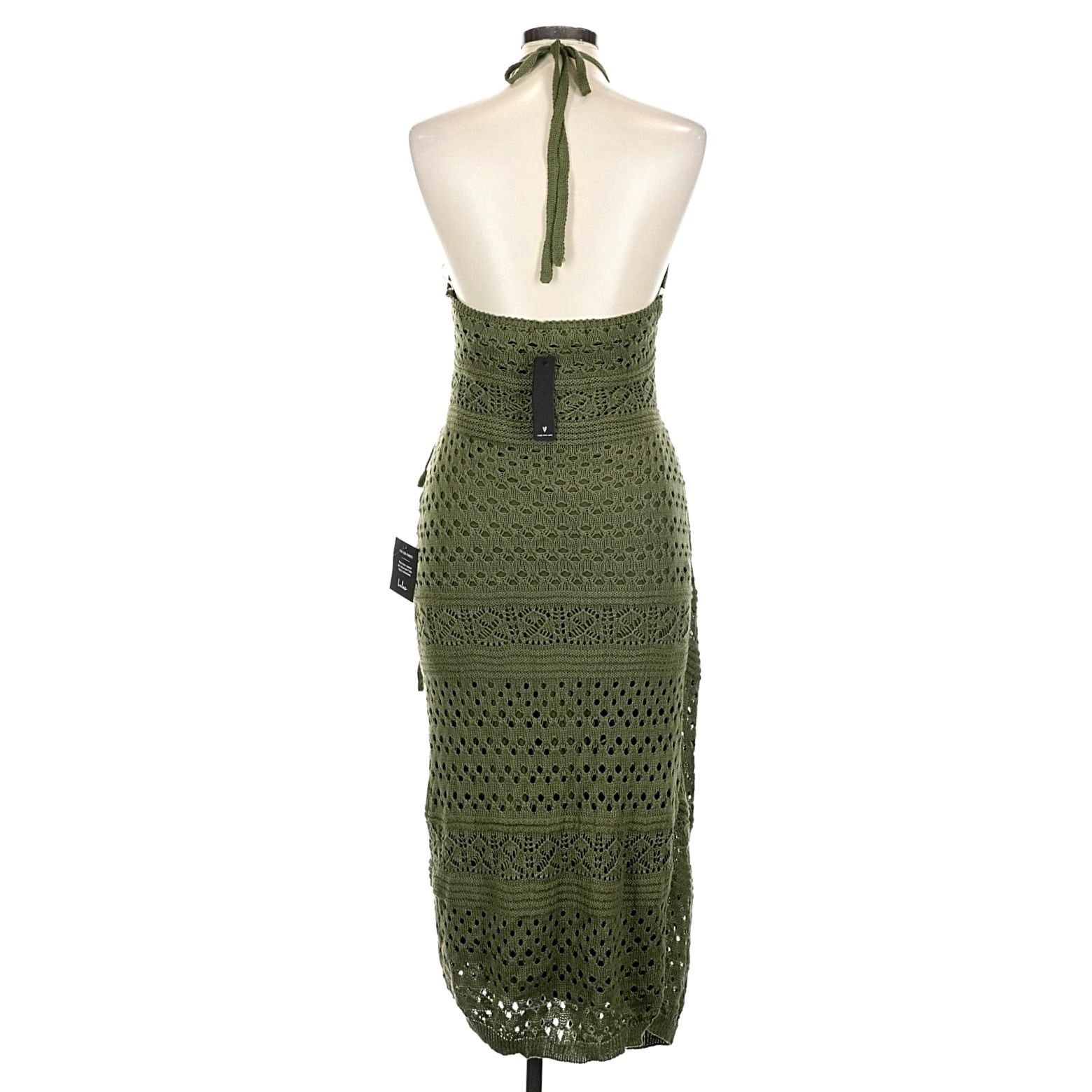 Other Lulu's Blissful Strolls Crochet Wrap Halter Midi Olive L Size L / US 10 / IT 46 - 7 Thumbnail
