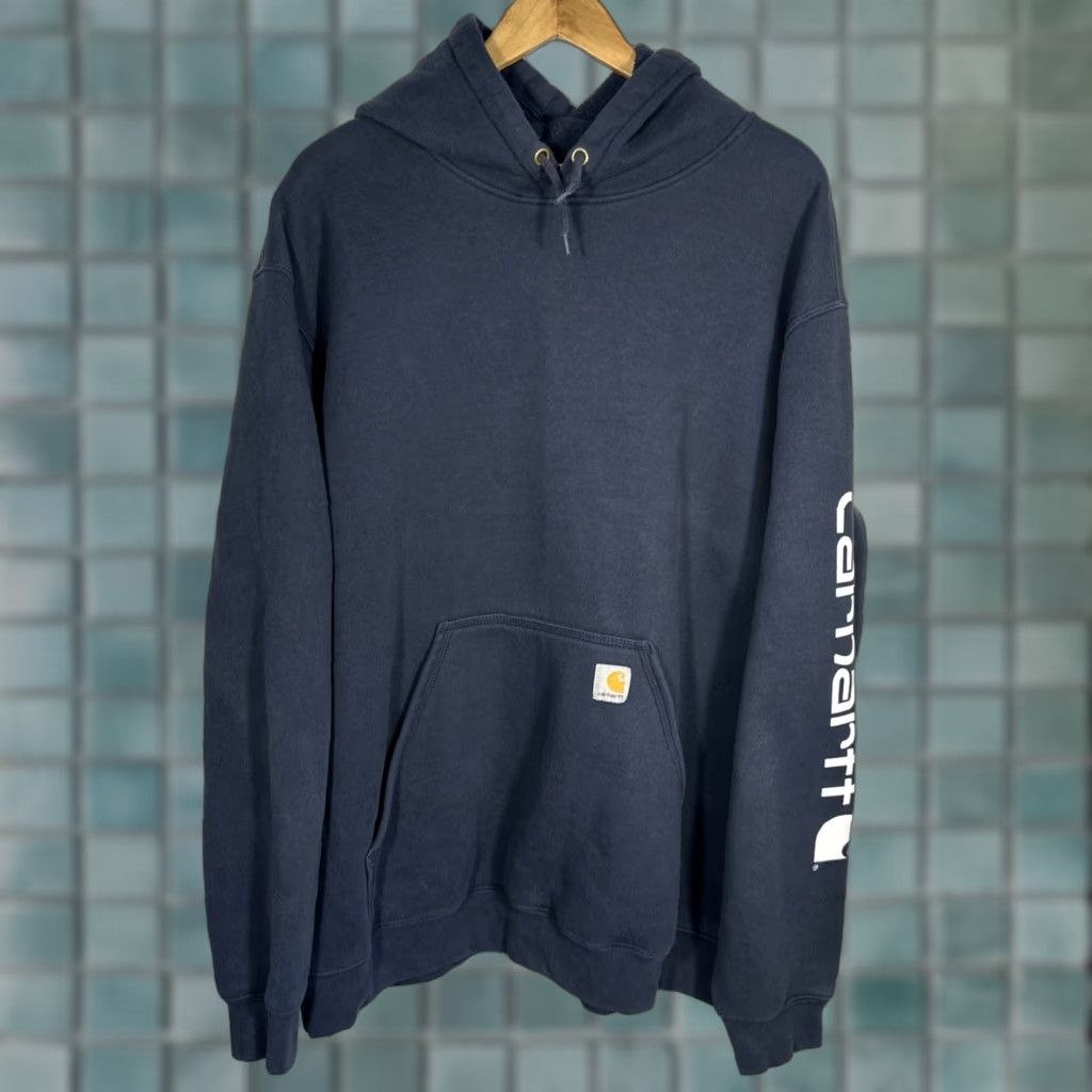 Carhartt Carhartt Hoodie Mens 2XL Regular Navy 2XL Spellout Logo Hooded Pockets Pullover Work Outdoor Sweatshirt Size US XXL / EU 58 / 5 - 1 Thumbnail