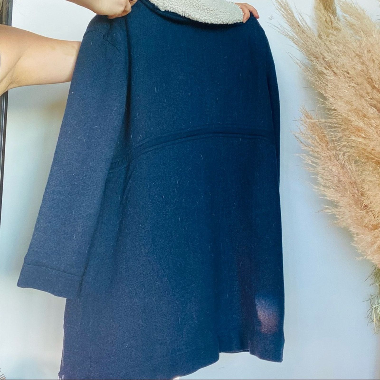 Anthropologie ANTHROPOLOGIE Navy Blue White Fleece Layer Robe House Coat Size M / US 6-8 / IT 42-44 - 6 Thumbnail