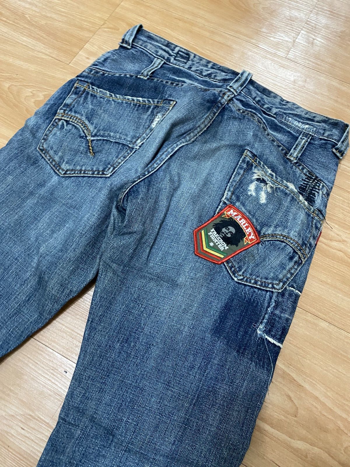 Designer × Japanese Brand Vintage bartack denim patch work pattern rasta style Size US 30 / EU 46 - 4 Thumbnail