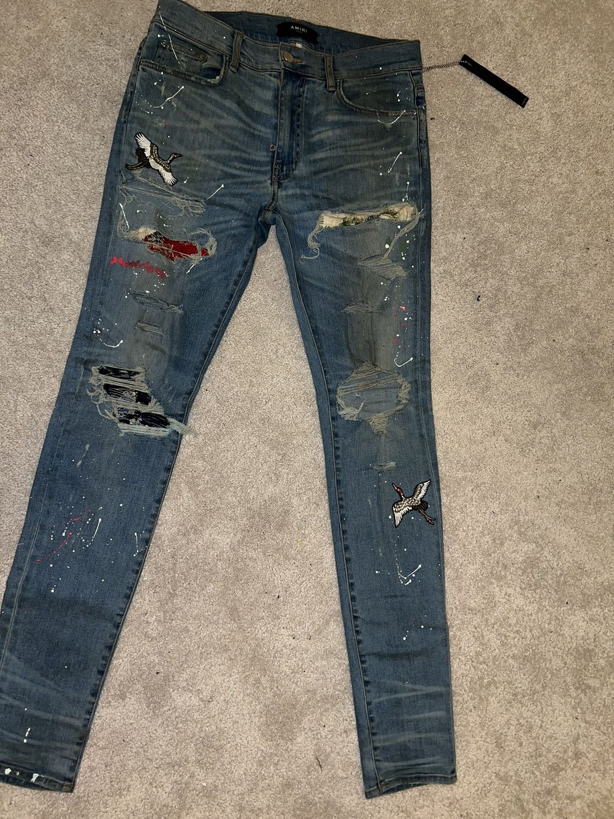 Amiri Amiri “Bird Art Crane Patch” Blue Denim Size US 33 - 4 Thumbnail