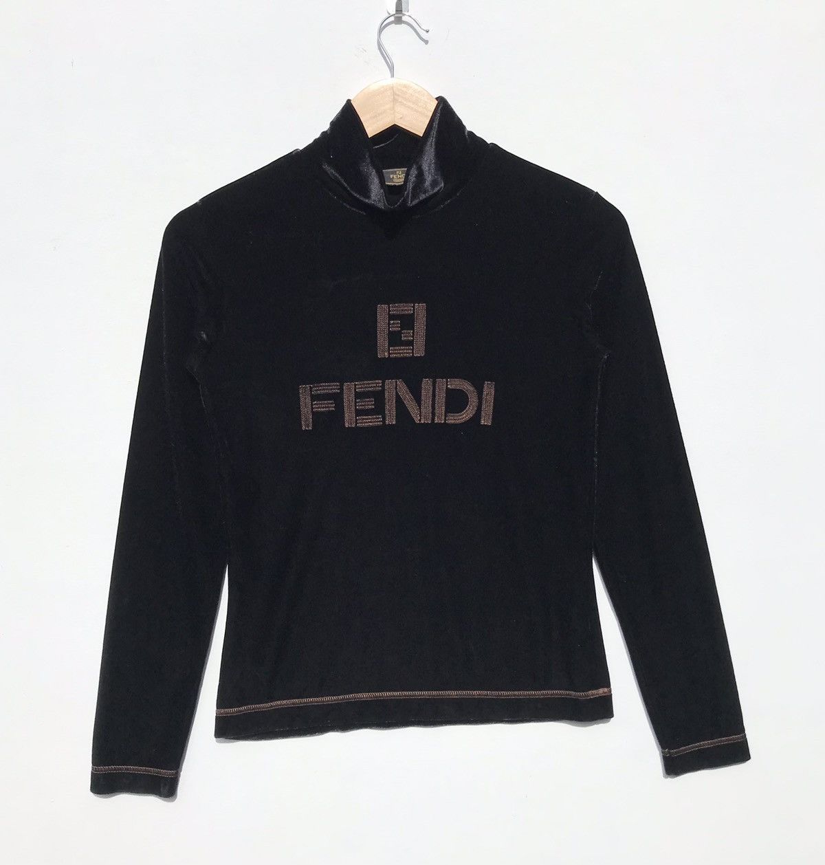 Vintage Fendi Velvet Shirt Spellout Embroidery Fendi Luxury