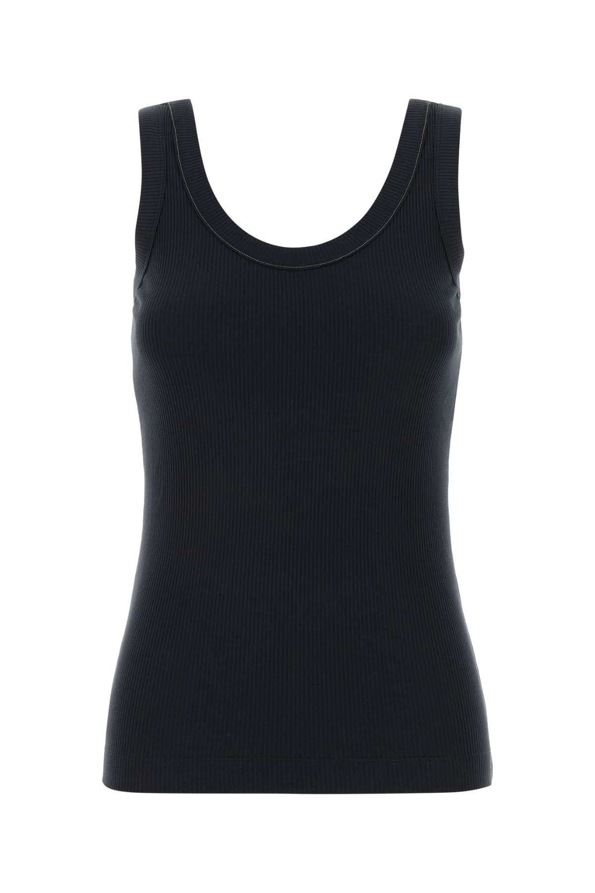Brunello Cucinelli Dark Blue Stretch Cotton Tank Top Size S / US 4 / IT 40 - 1 Thumbnail