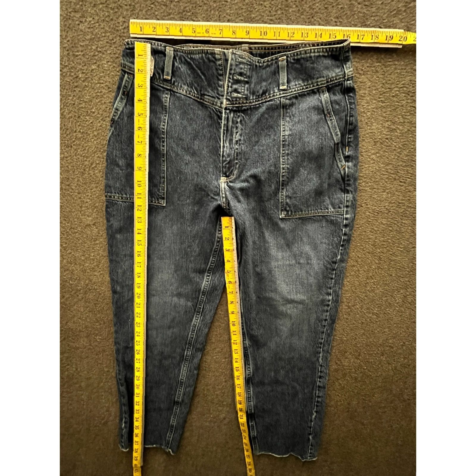 Vintage Juniors Women's Carpenter Jeans Size 13 Blue Denim Stretch 4-Pocket High Rise Cropped Jeans Womens Size 34" / US 12 / IT 48 - 4 Thumbnail