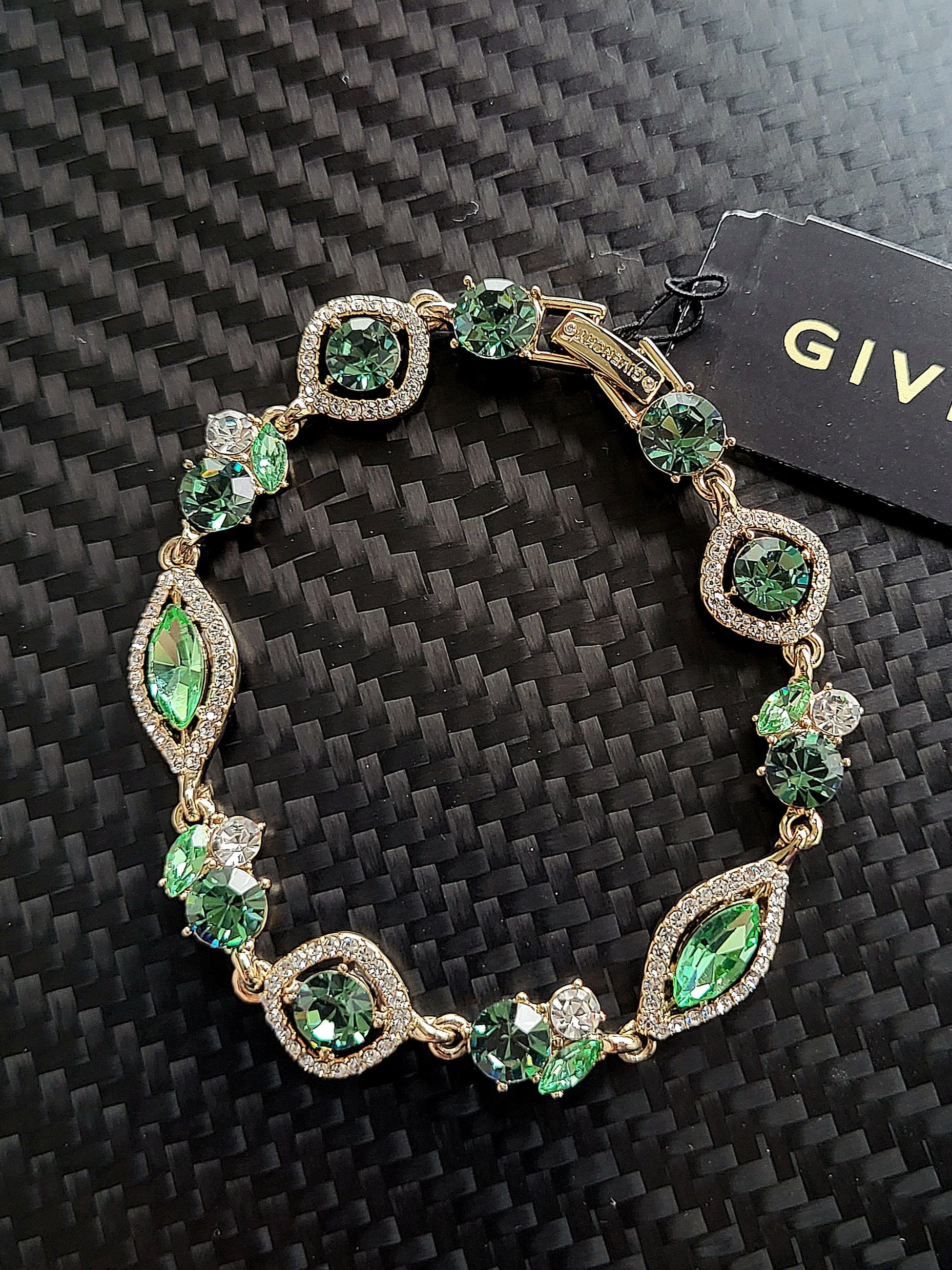 image of Givenchy Gold Halo Green Cluster Orbital Crystal Bracelet, Men's