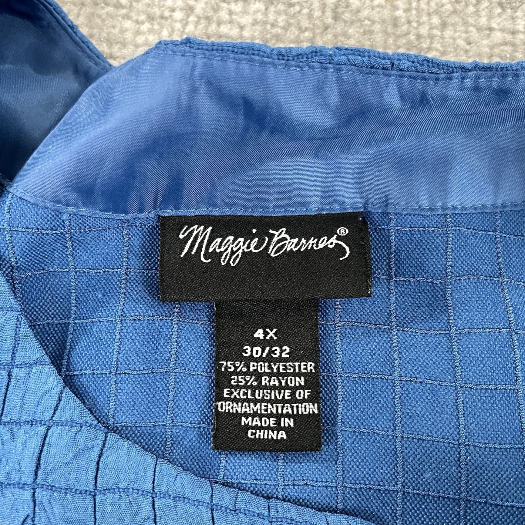 Vintage MAGGIE BARNES Shirt Womens 4X 30/32 Blue Crinkle Grid Asian Art to Wear Jacket Shirt Size XXL / US 16-18 / IT 52-54 - 2 Thumbnail