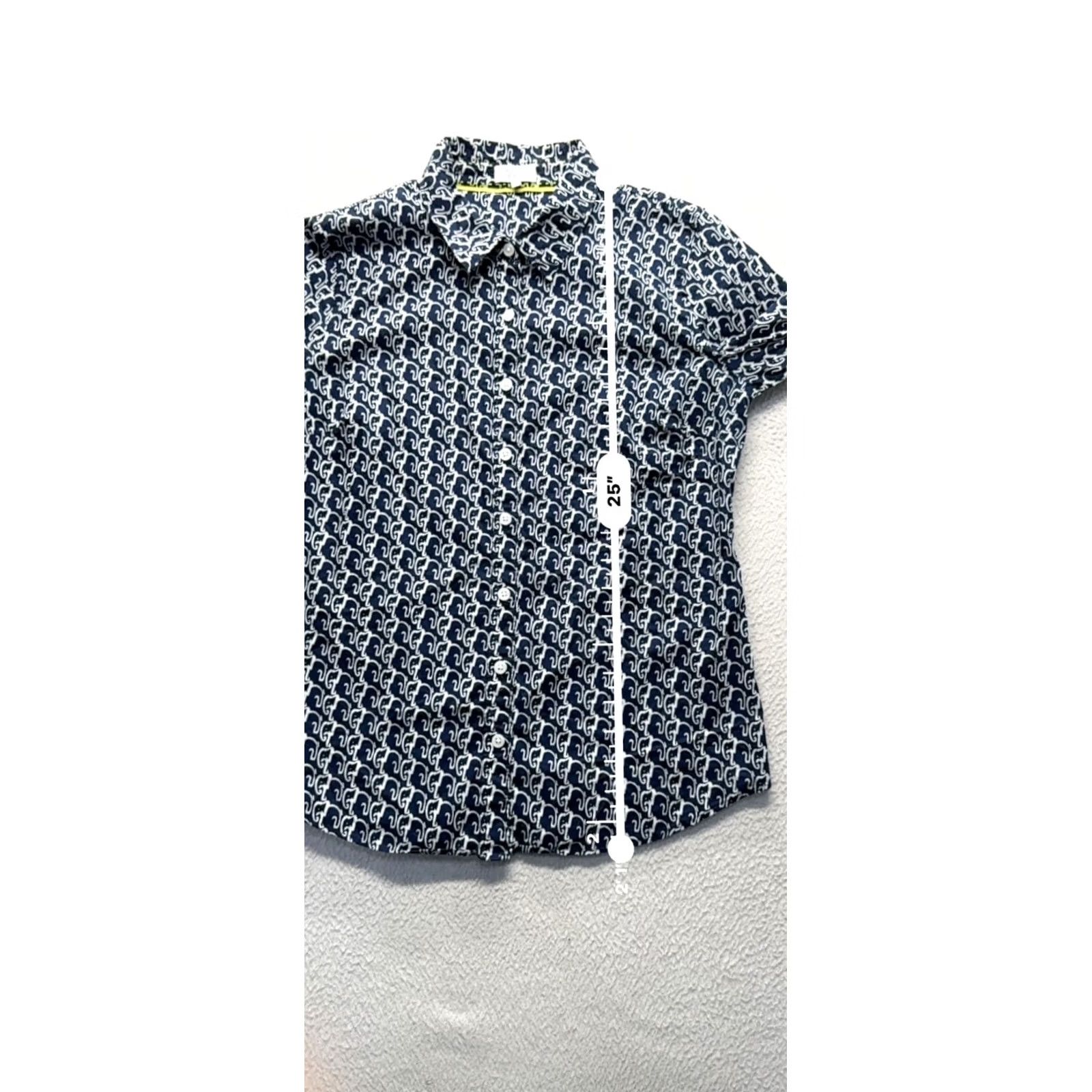 Vintage Crown & Ivy Navy Elephant Print Button-Down Shirt Womens S 100% Cotton Size S / US 4 / IT 40 - 8 Thumbnail