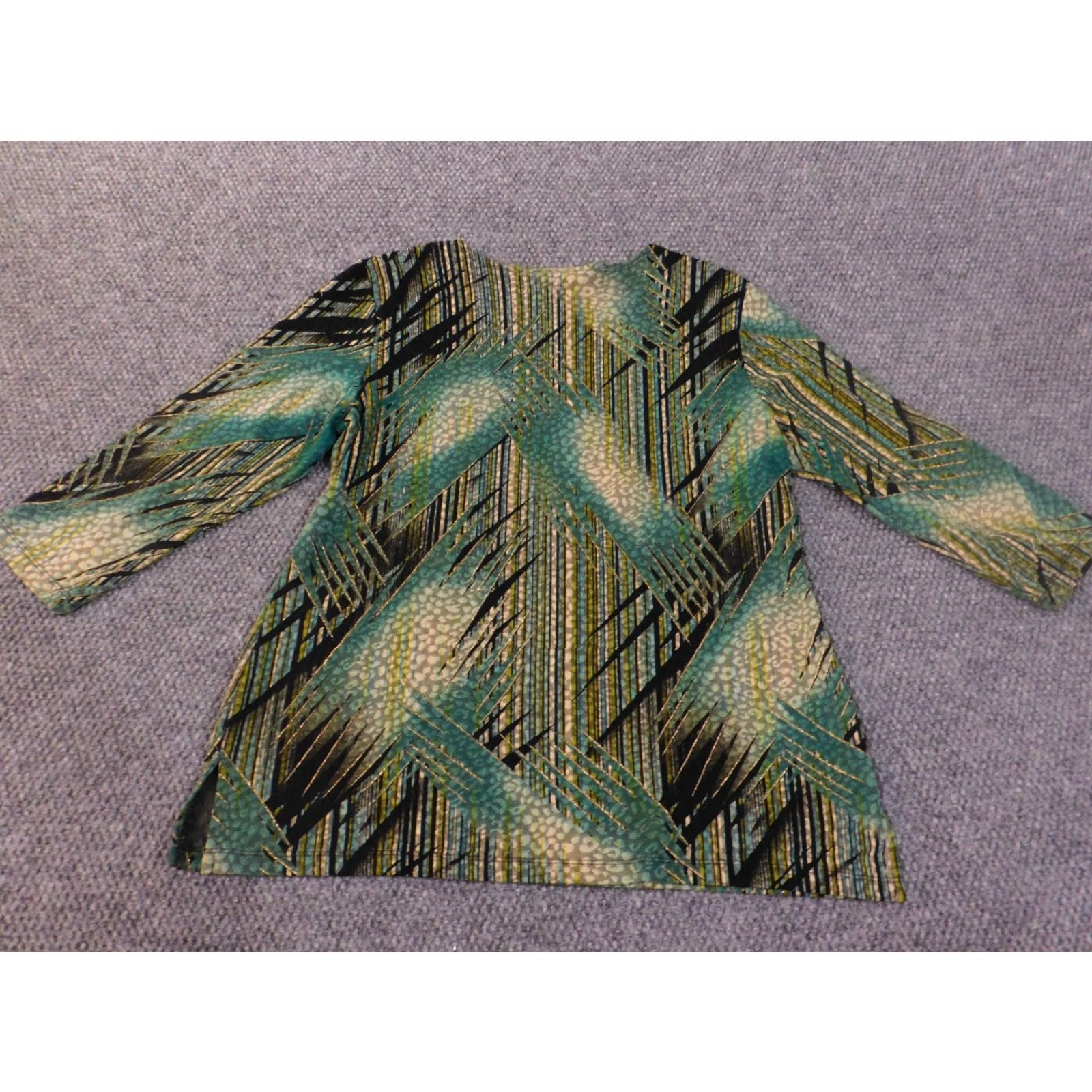 JM Collection JM Collection Blouse Shirt Womens Regular Stretch Geometric Crew Neck Green Long Sleeve L (Large) Size L / US 10 / IT 46 - 6 Thumbnail